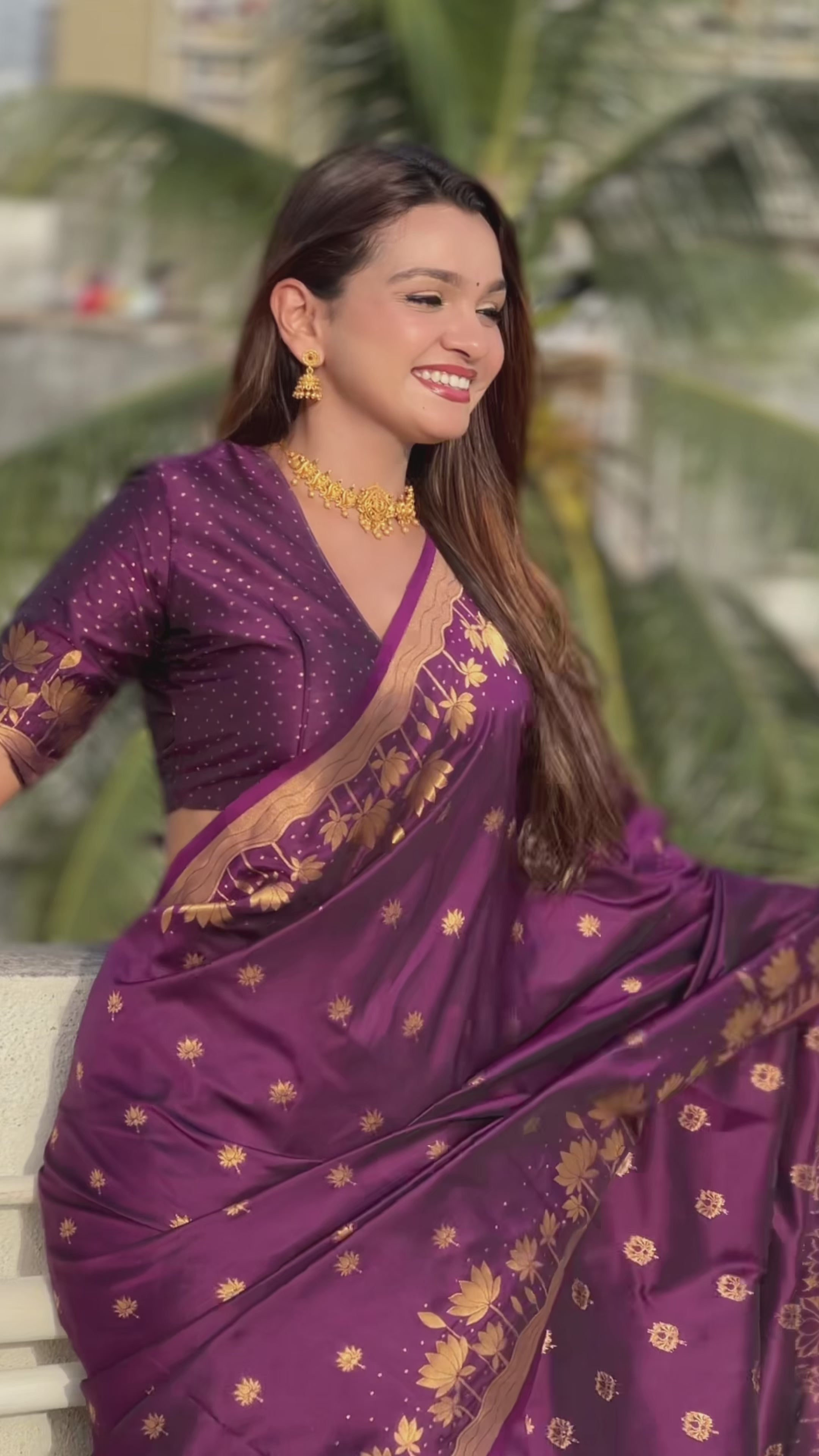 Buy MySilkLove Crocus Purple Woven Lotus Banarasi Saree Online