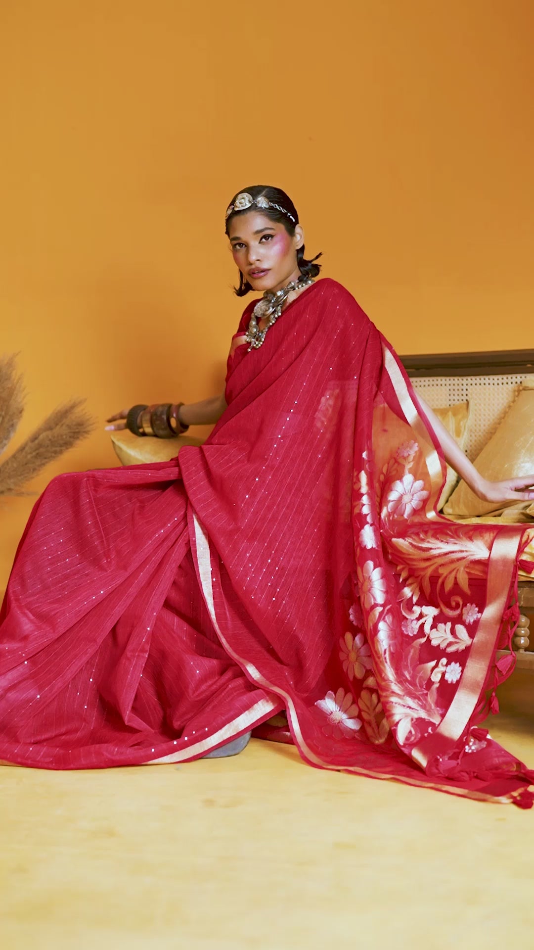 Buy MySilkLove Imperial Red Munga Handloom Cotton Saree Online