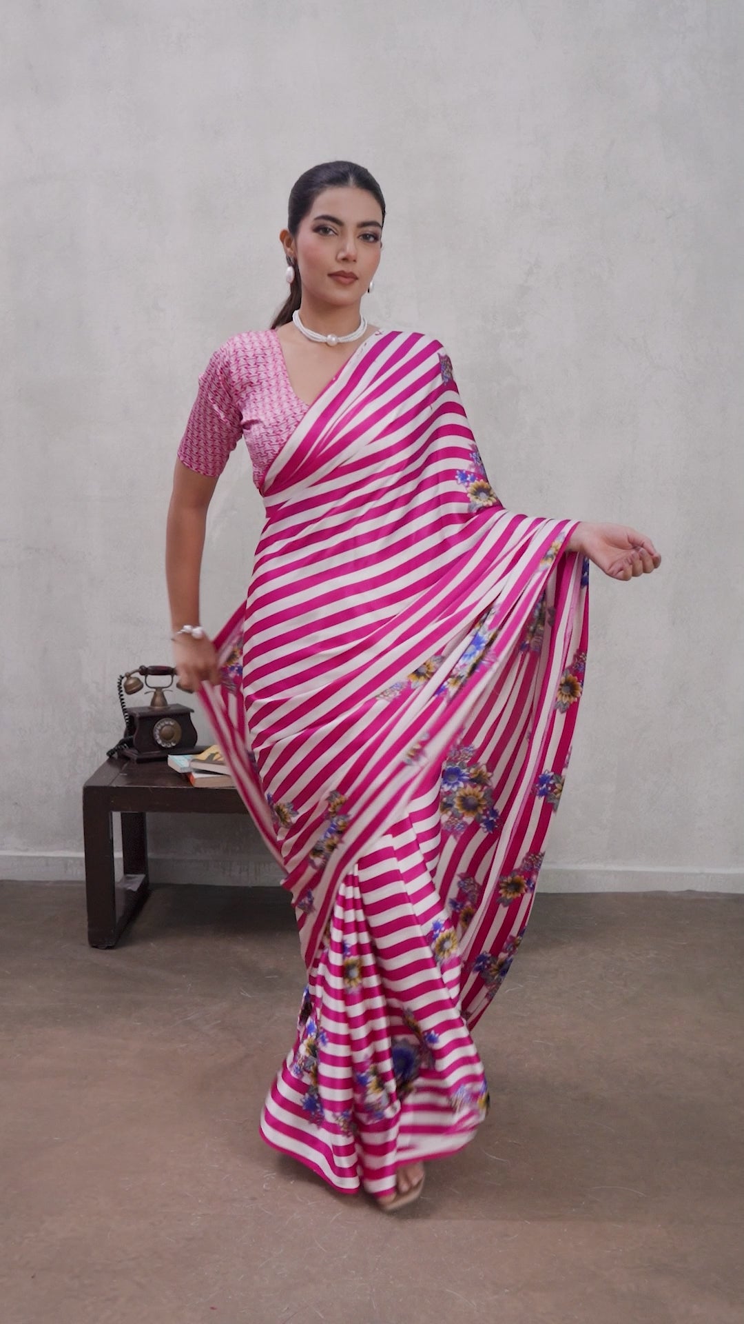 Buy MySilkLove Neon Pink Ajrakh Printed Satin Crepe Silk Saree Online