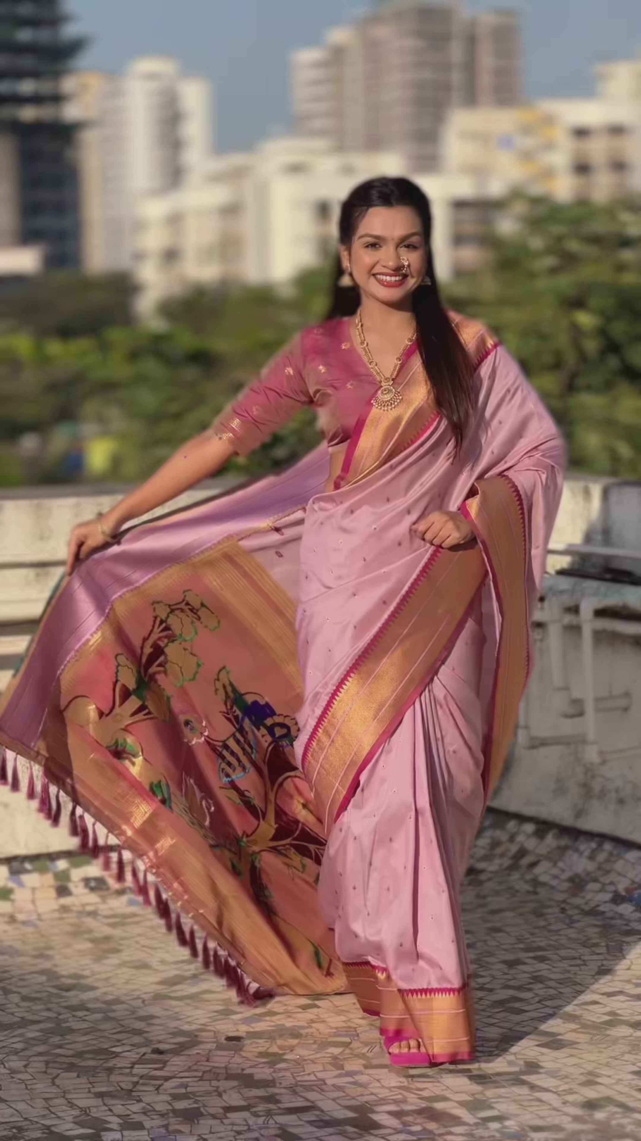 Buy MySilkLove Brilliant Rose Pink Zari Woven Paithani Saree Online