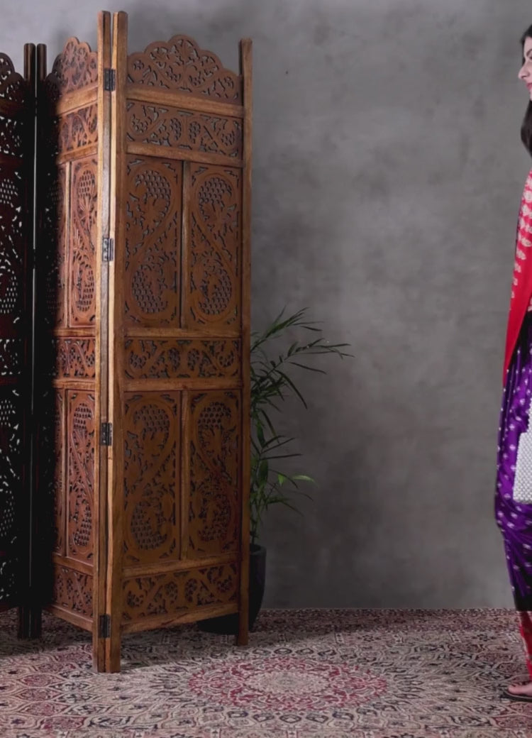 Buy MySilkLove Bismark Blue and Red Ajrakh Printed Satin Gaji Silk Saree Online