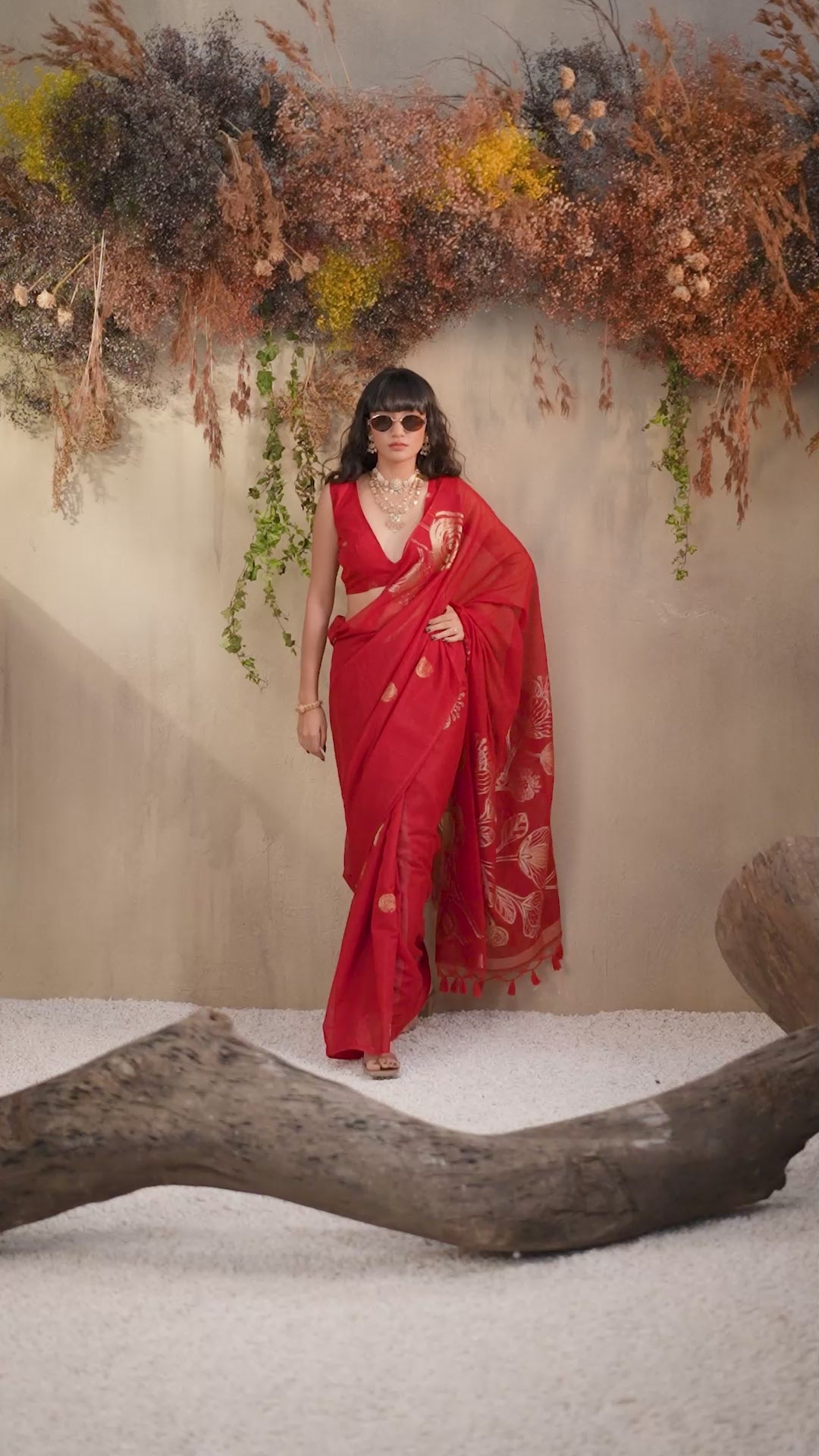 Buy MySilkLove Fire Rose Red Munga Handloom Cotton Saree Online