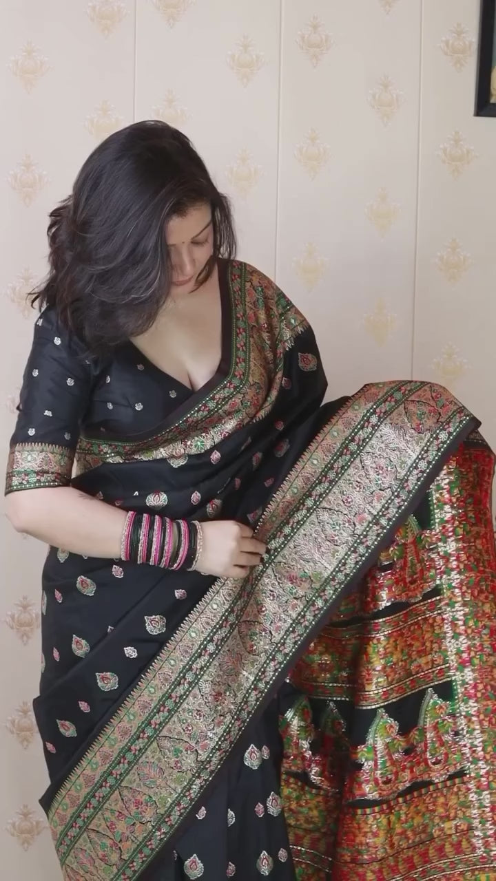 Buy MySilkLove Hollyhock Black Woven Kashmiri Jamewar Saree Online