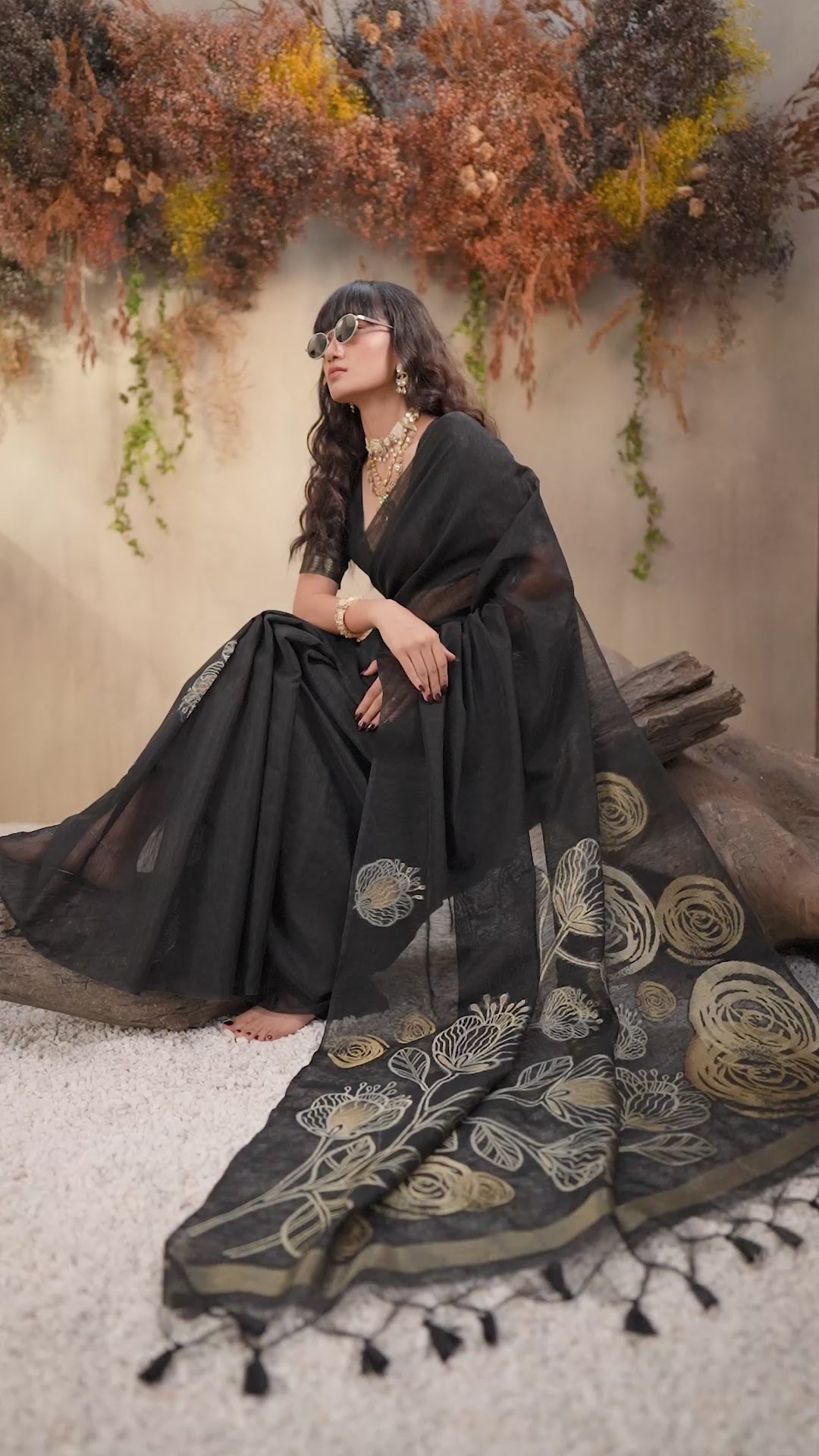 Buy MySilkLove Metal Black Munga Handloom Cotton Saree Online