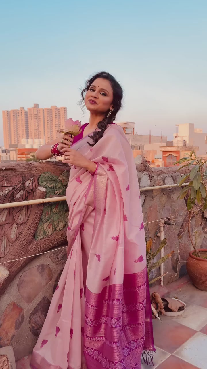 Buy MySilkLove Lotus Pink Woven Modal Cotton Saree Online