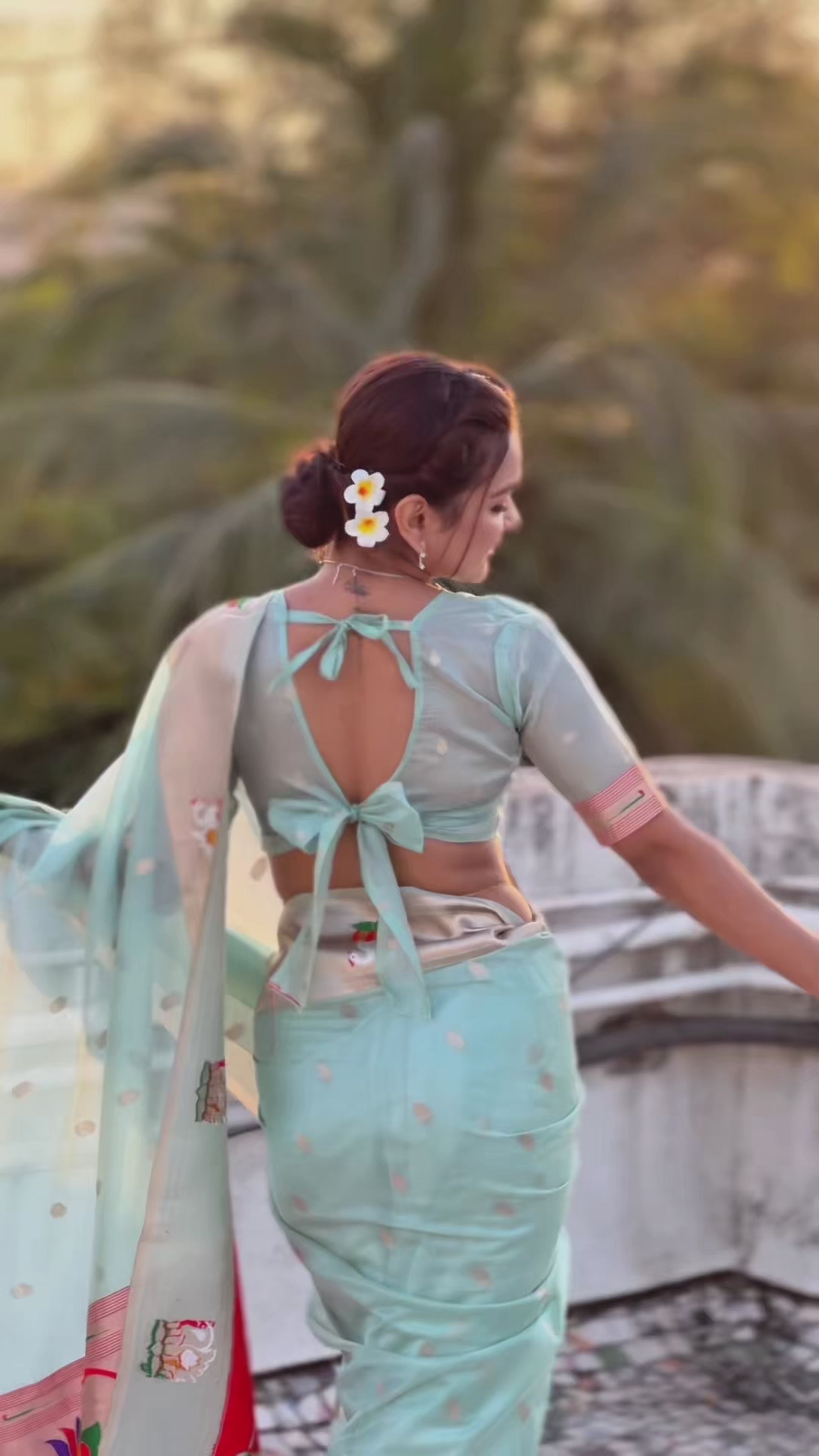 Buy MySilkLove Prussian Blue Organza Woven Paithani Saree Online