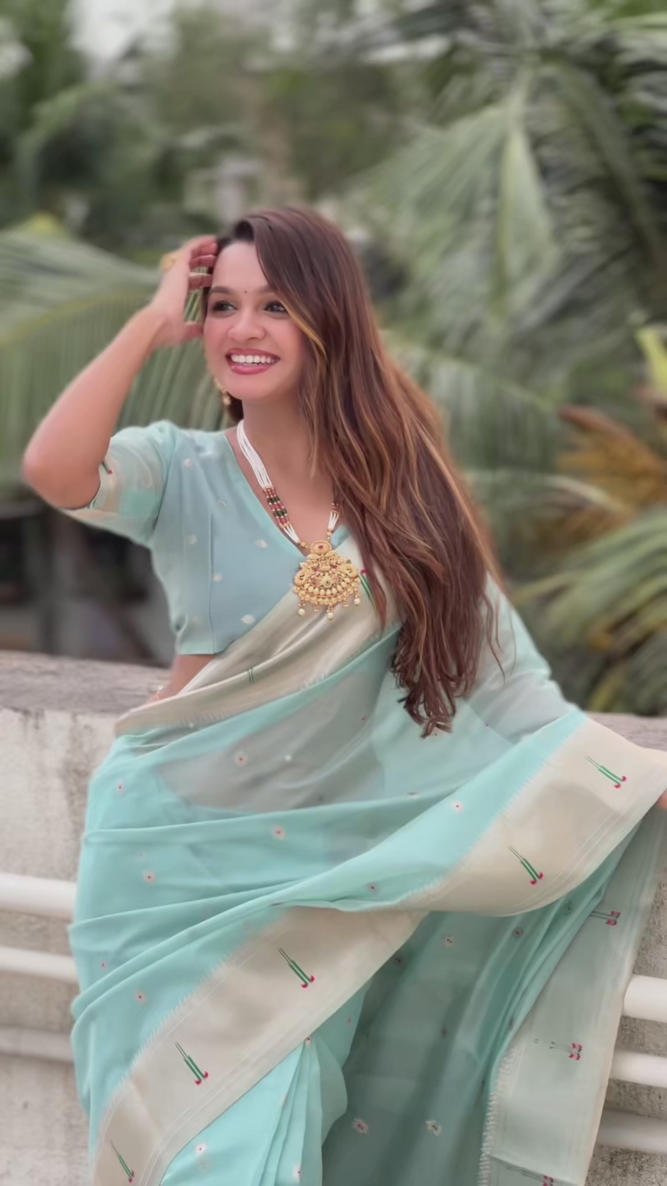 Buy MySilkLove Ice Blue Organza Woven Paithani Saree Online