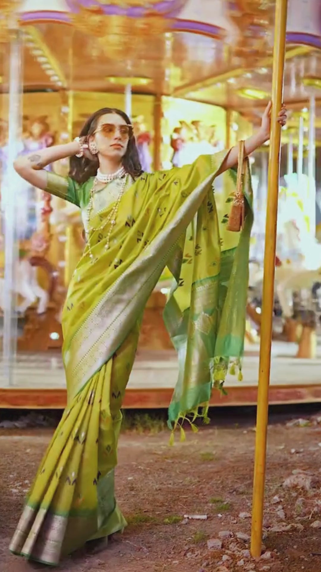 Buy MySilkLove Peridot Green Handloom Banarasi Silk Saree Online