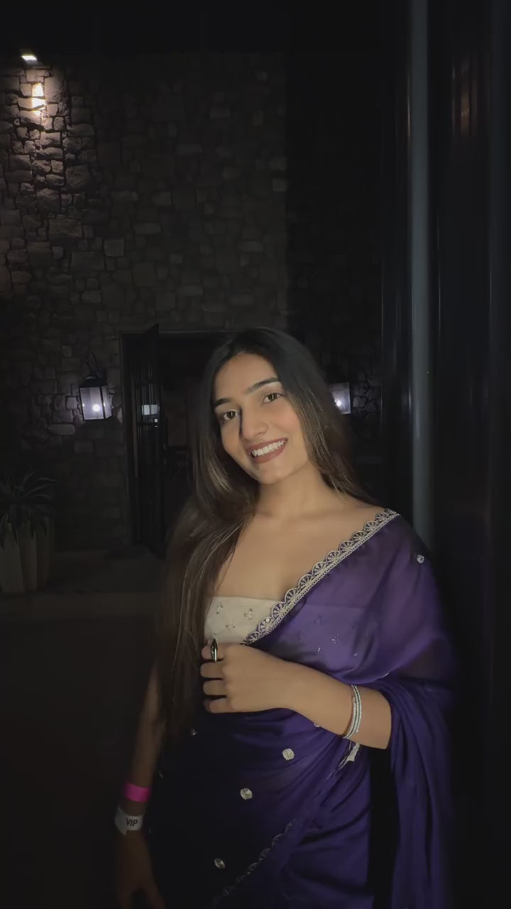 Buy MySilkLove Fig Royale Purple Georgette Partywear Saree Online