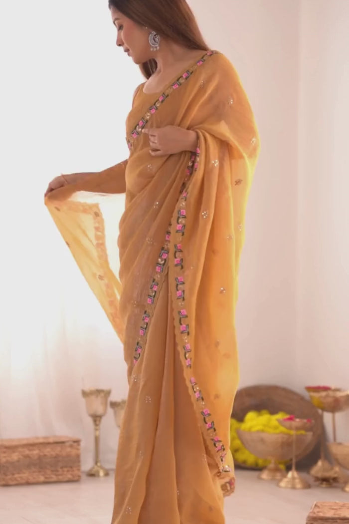 Buy MySilkLove Mustard Yellow Designer Partywear Saree Online