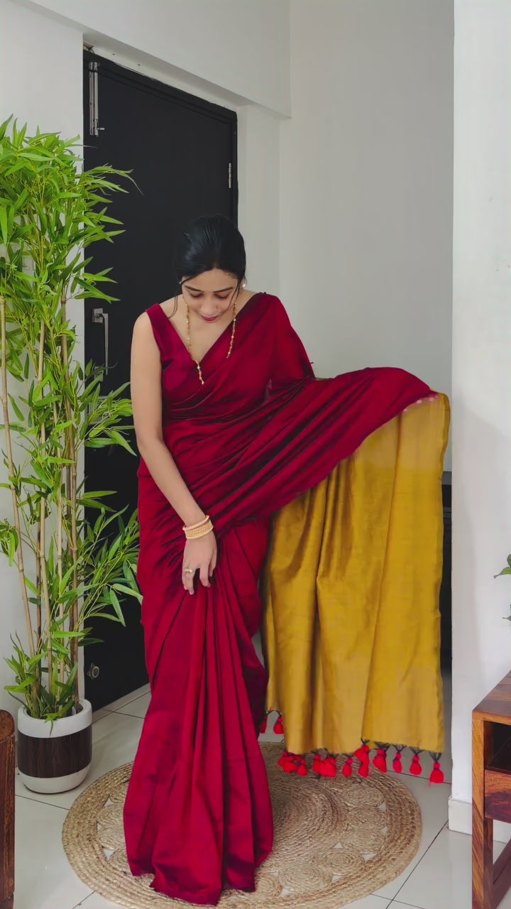 Buy MySilkLove Rich Maroon Handloom Mul Mul Cotton Saree Online
