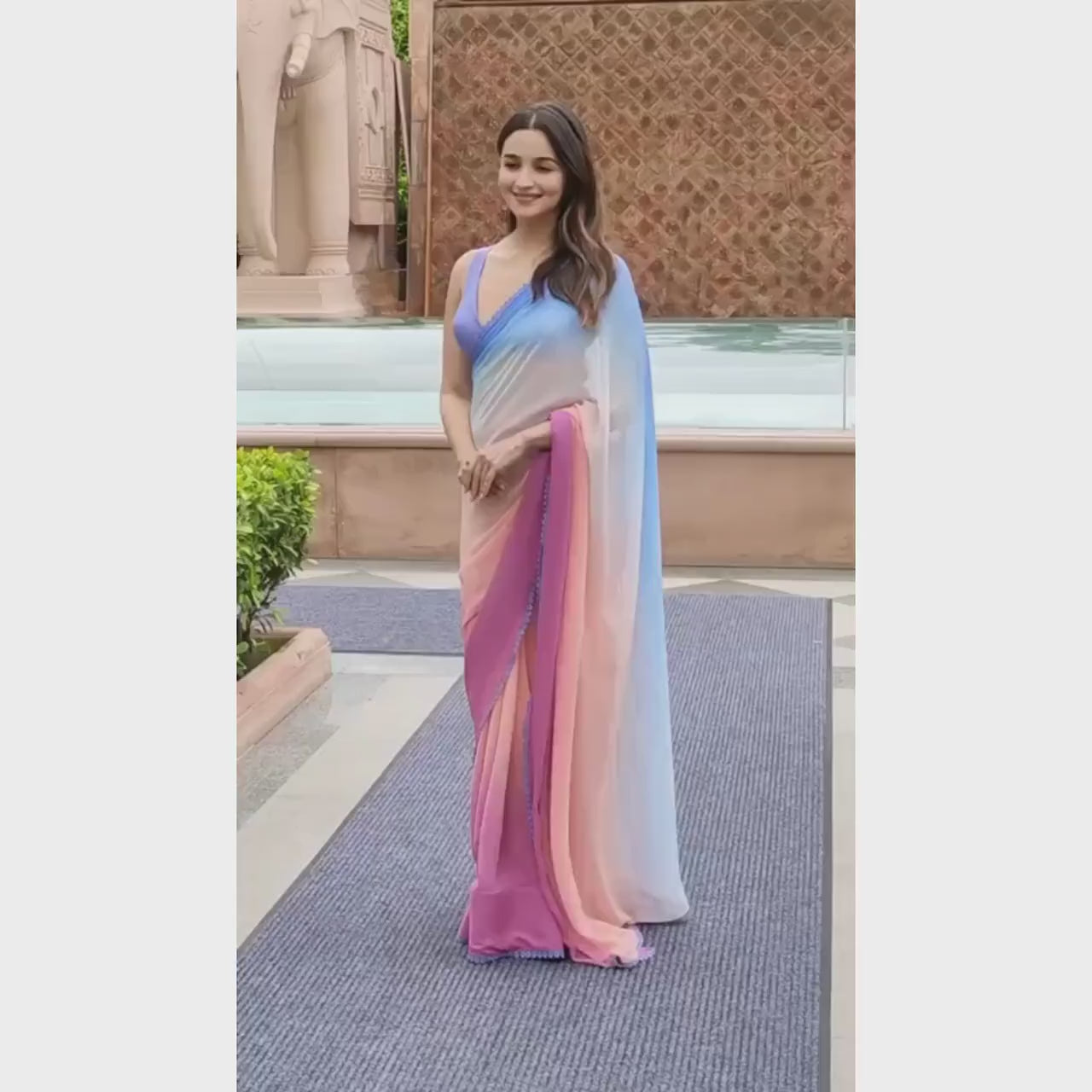 Buy MySilkLove Alia Bhatt Inspired pink and blue soft georgette partywear saree Online