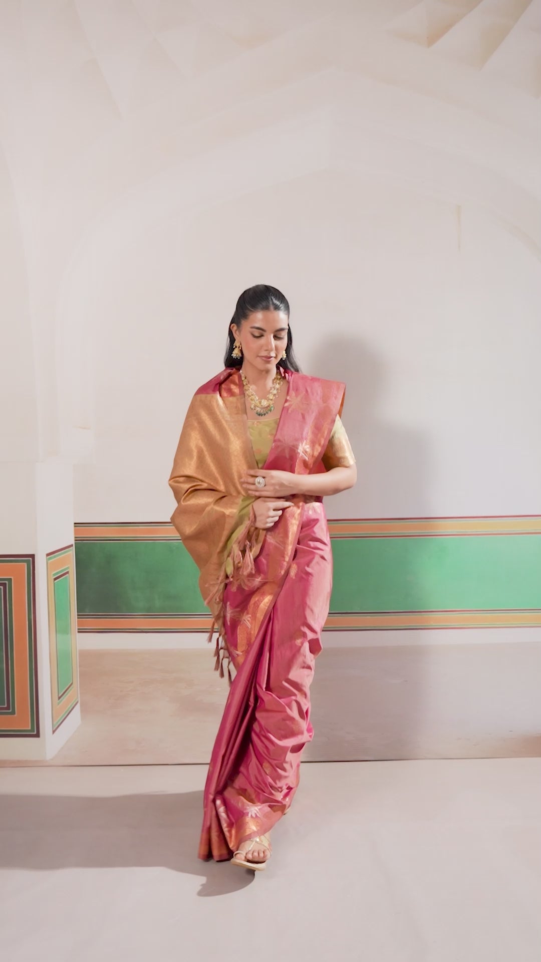 Buy MySilkLove French Rose Pink Banarasi Handloom Tussar Saree Online