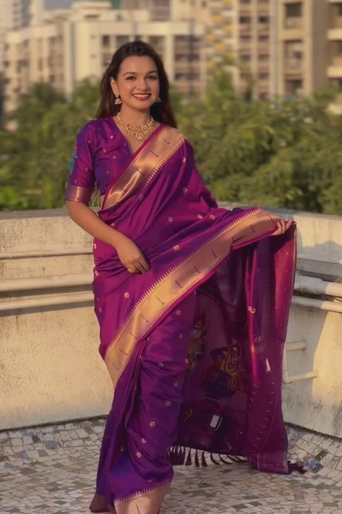 Buy MySilkLove Sangria Purple Woven Paithani Saree Online