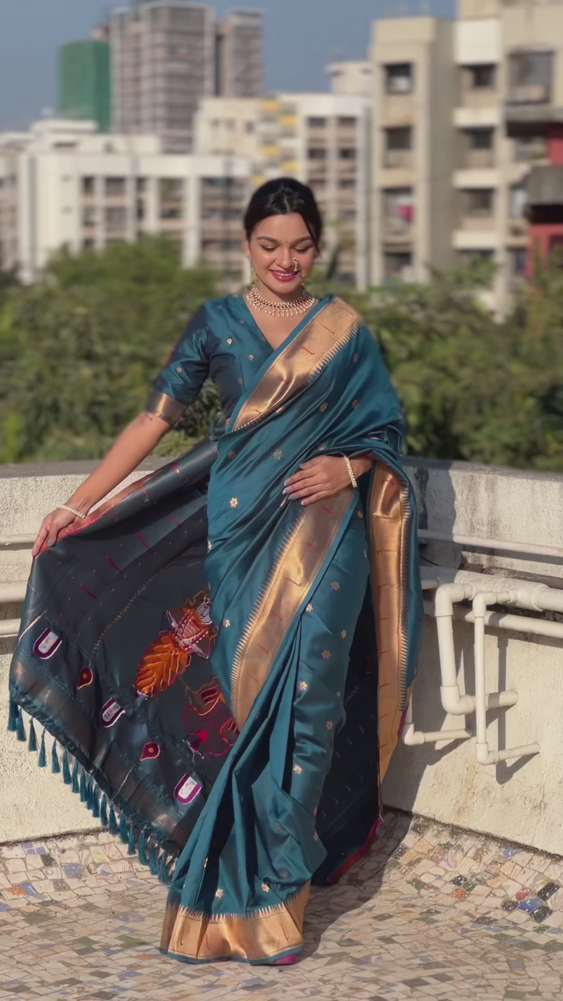 Buy MySilkLove Peacock Blue Woven Paithani Saree Online