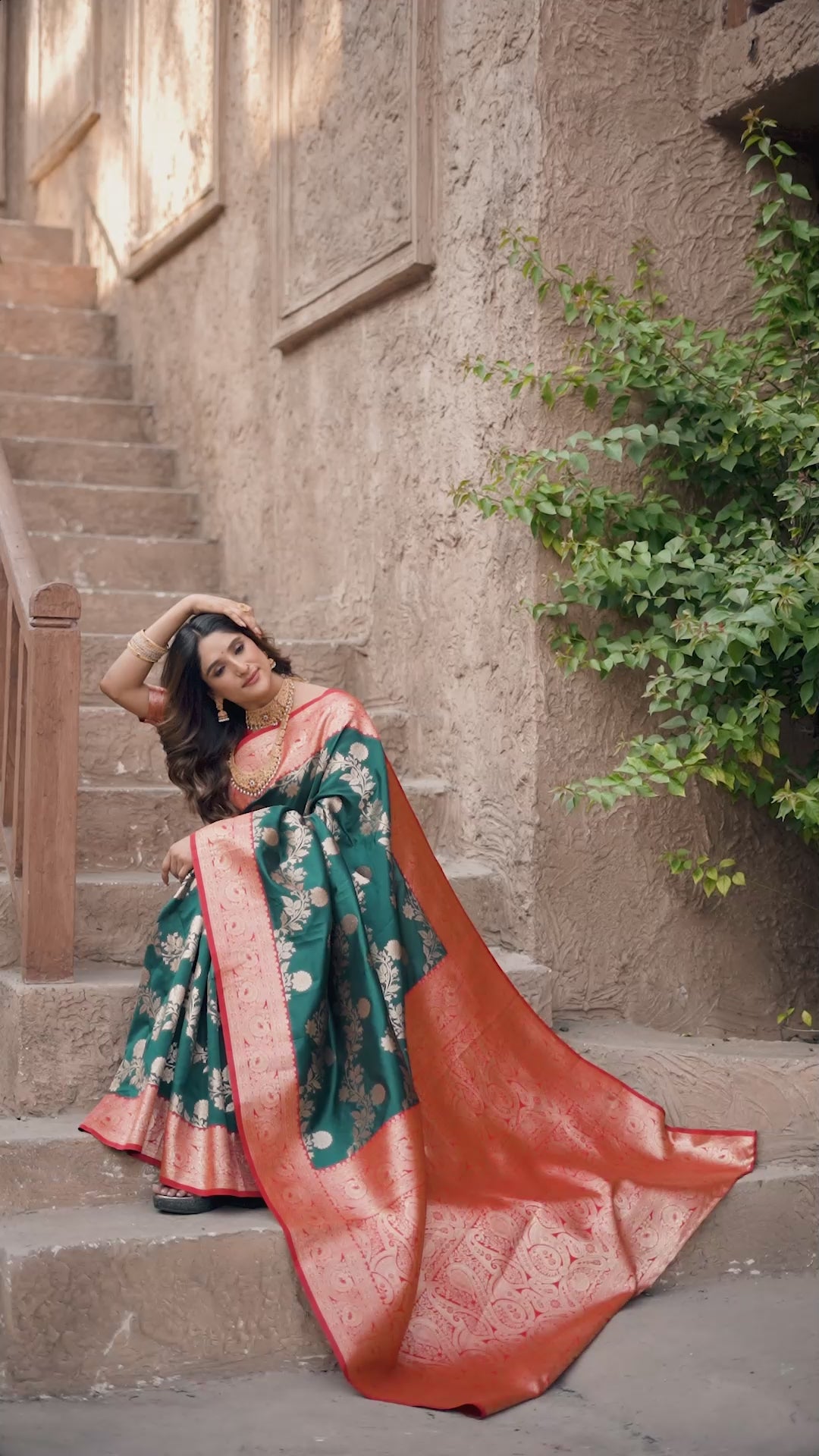 Buy MySilkLove Viridian Green Woven Banarasi Soft Silk Saree Online