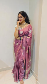 Old Rose Purple Woven Banarasi Satin Silk Saree