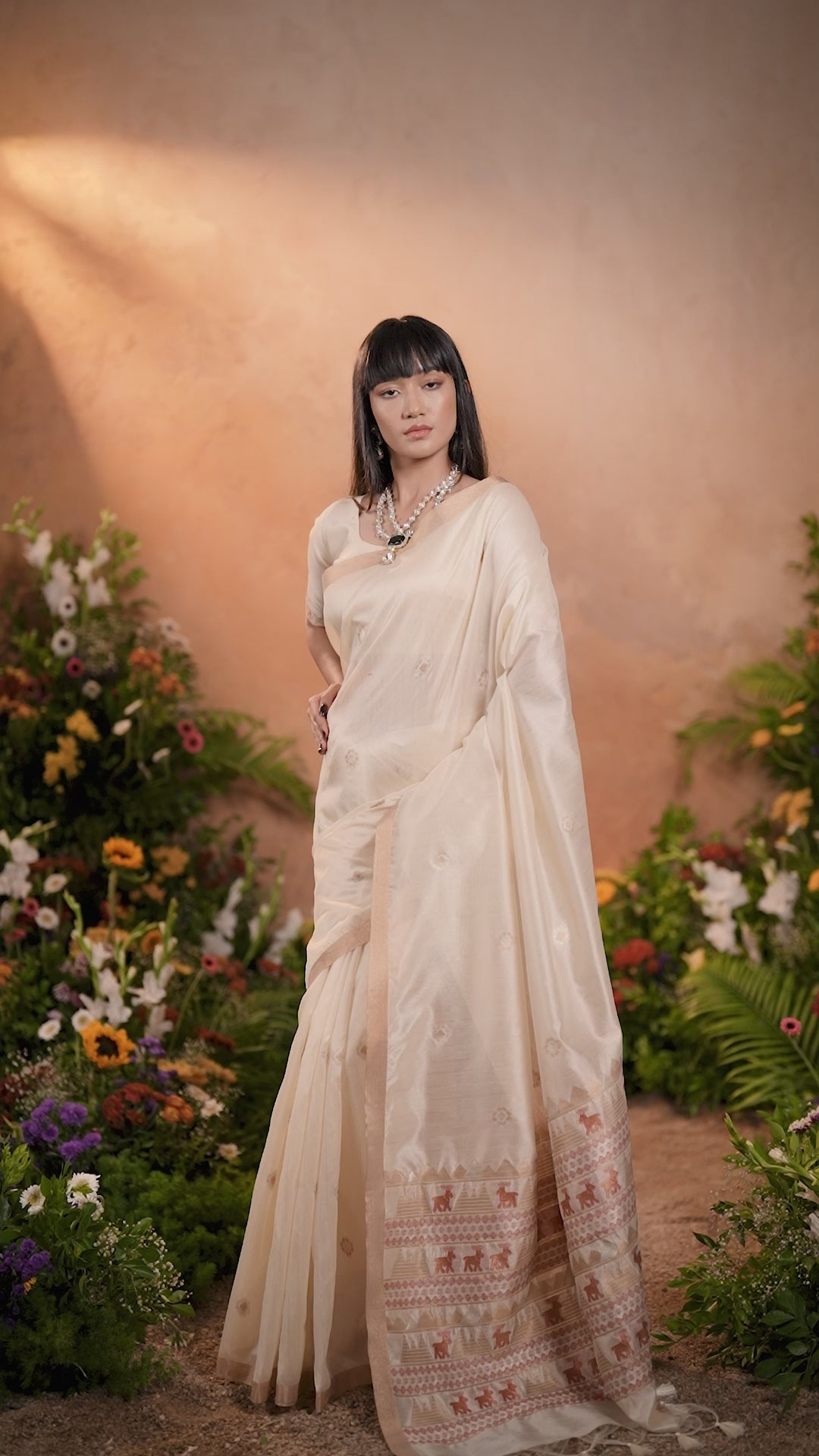 Buy MySilkLove Pearl White Tussar Handloom Silk Saree Online