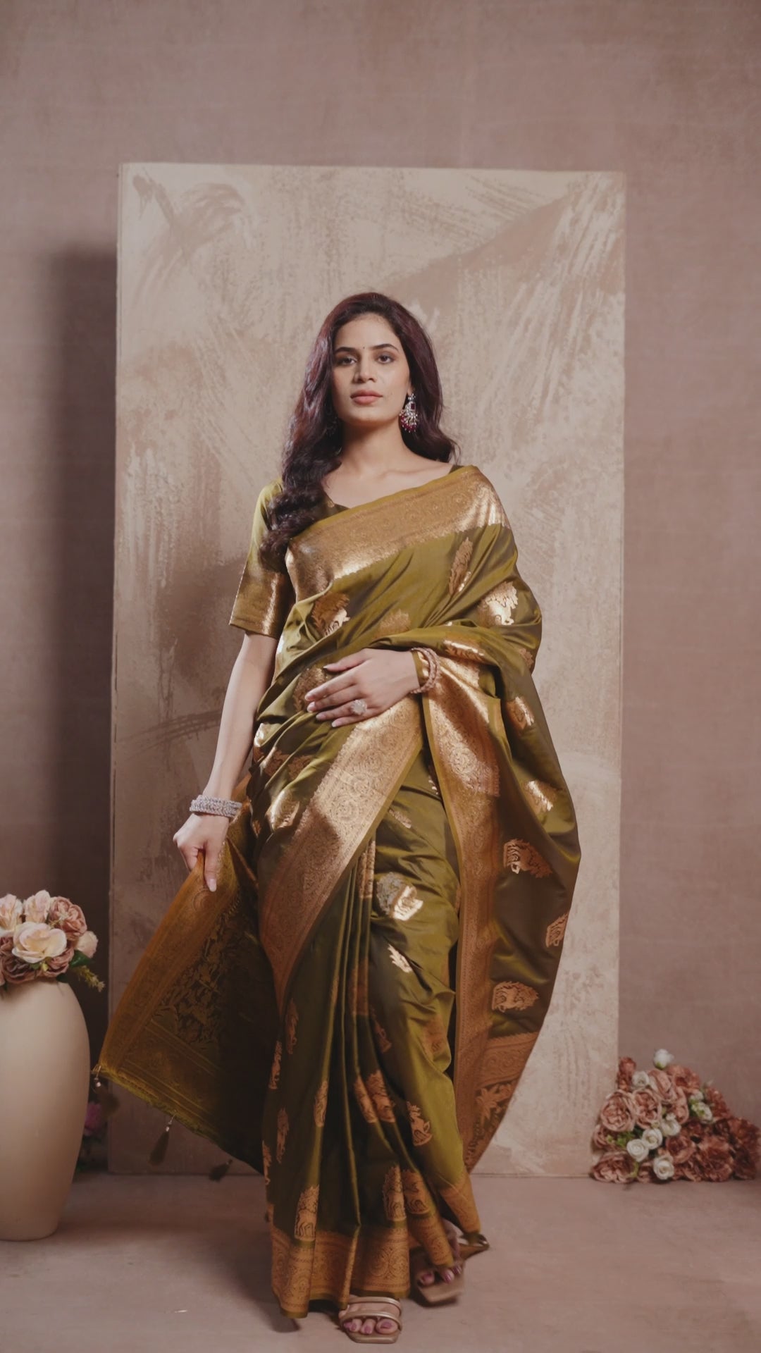 Buy MySilkLove olive Green Woven Banarasi Soft Silk Saree Online