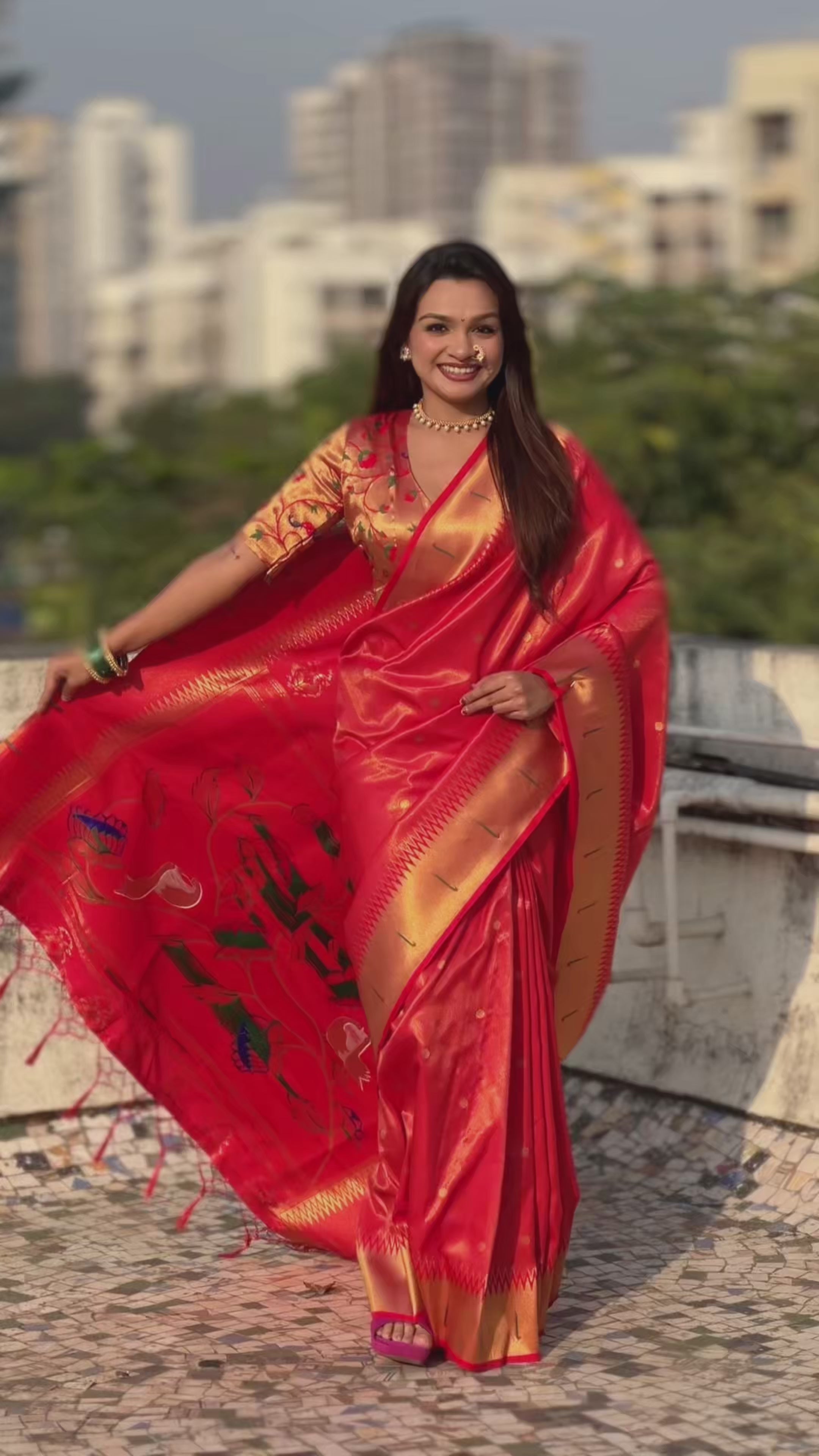 Buy MySilkLove Ruddy Red Woven Tissue Paithani Saree Online