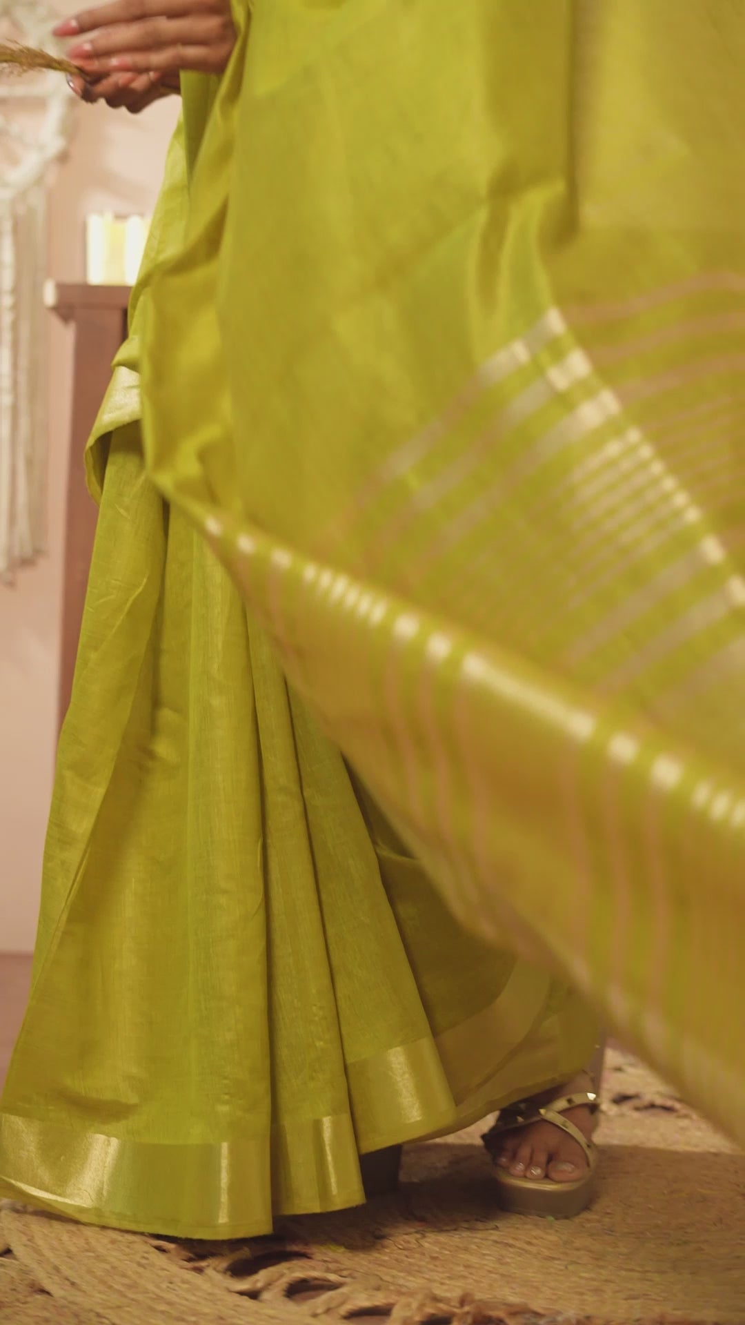 Buy MySilkLove Myrtle Green Handloom Cotton Saree Online