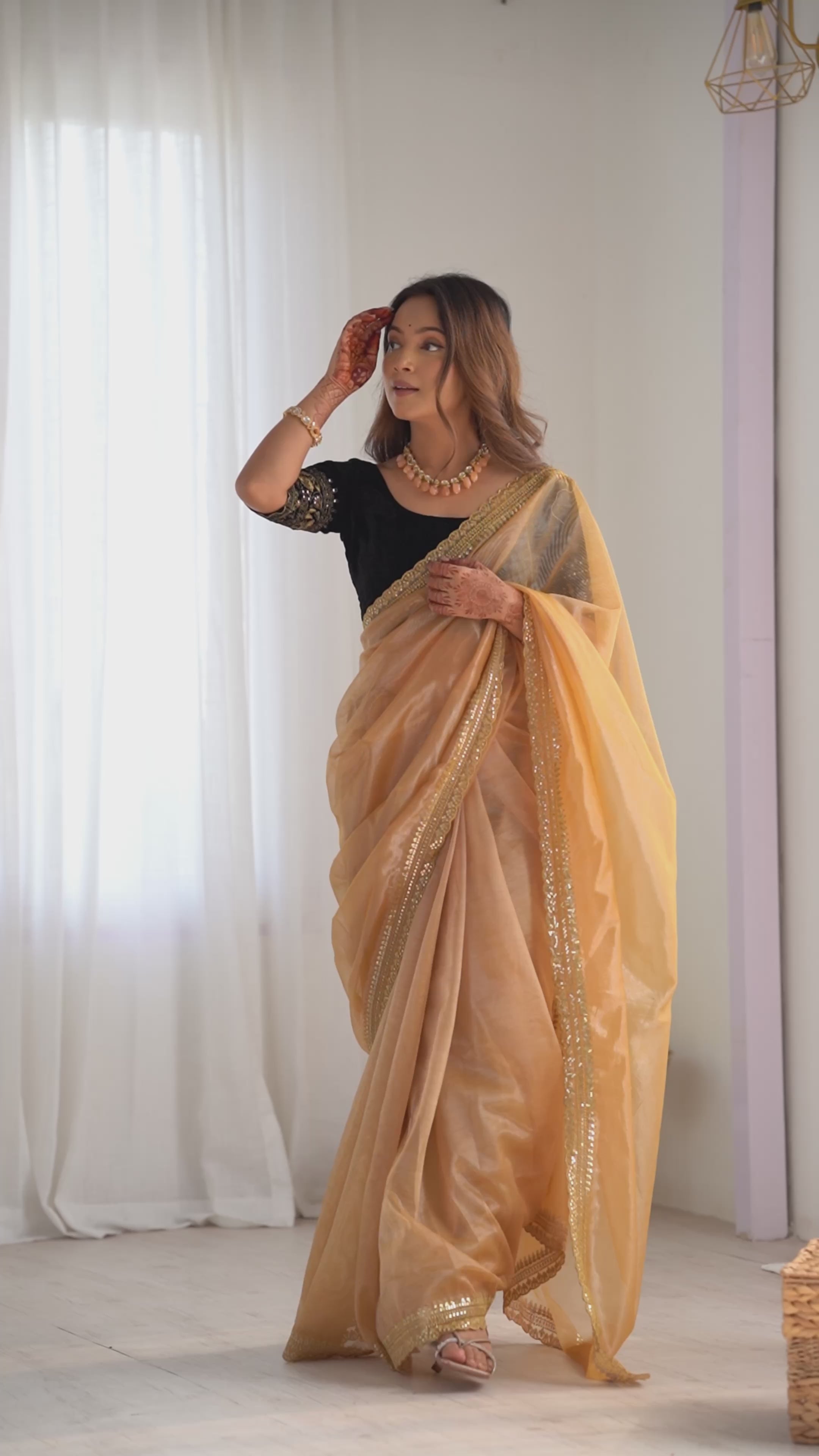 Buy MySilkLove Gold Fusion Embroidered Partywear Saree Online