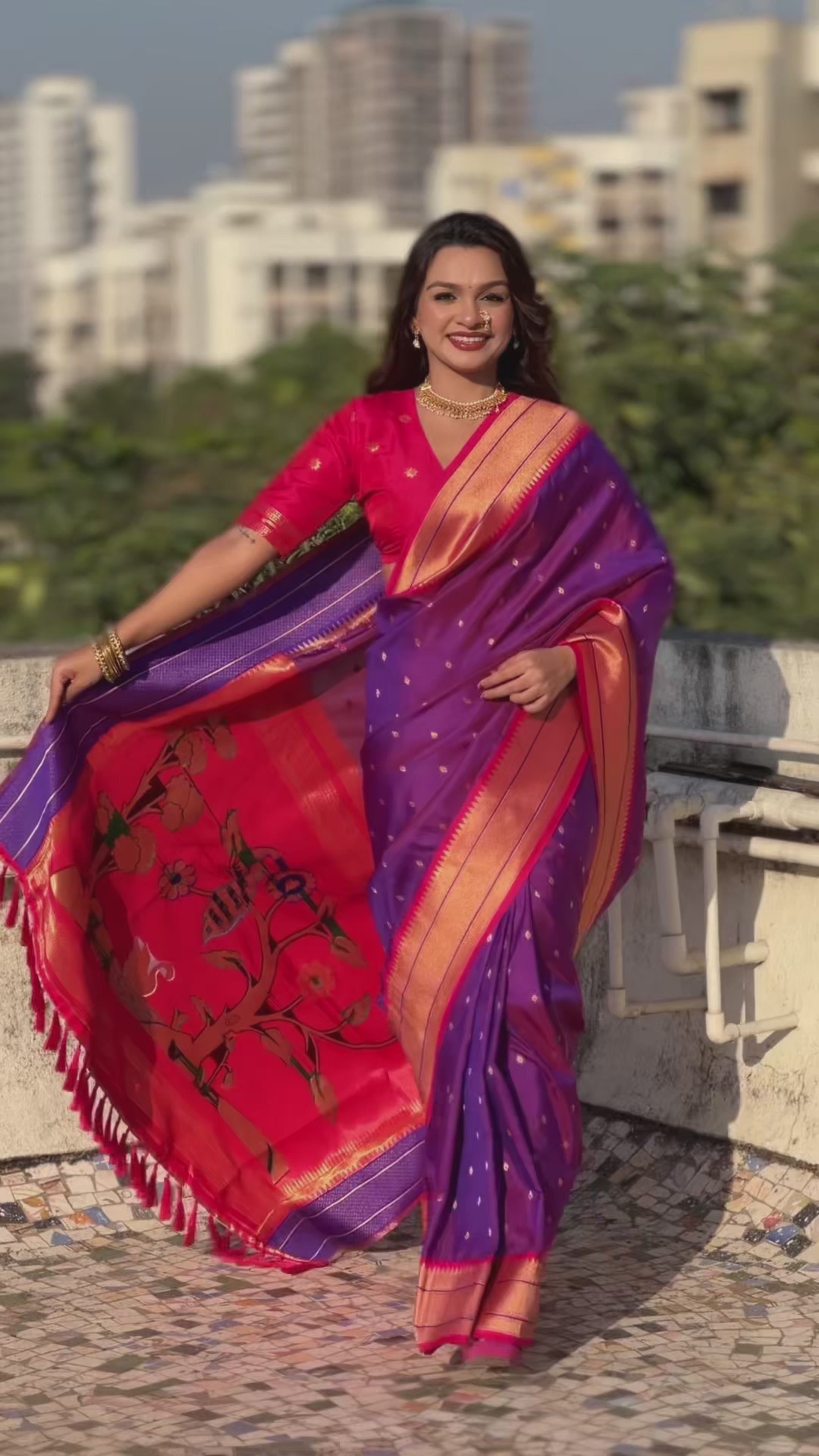 Buy MySilkLove Magenta Purple Zari Woven Paithani Saree Online