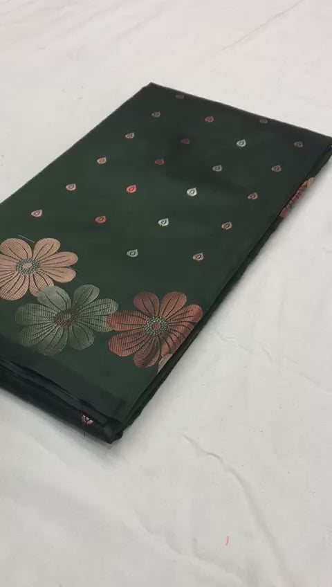 Buy MySilkLove Cuty Sark Green Floral Woven Designer Silk Saree Online