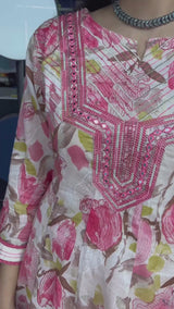 Tonys Pink Floral Alia Pure Mul Cotton Suit