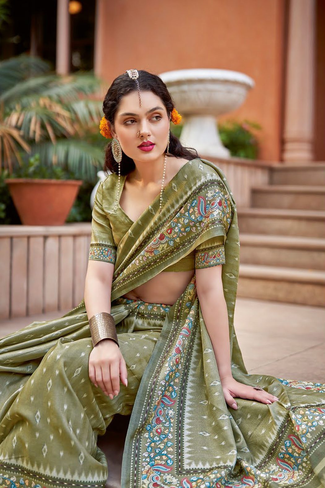 Buy MySilkLove Mint Green Designer Printed Silk Saree Online