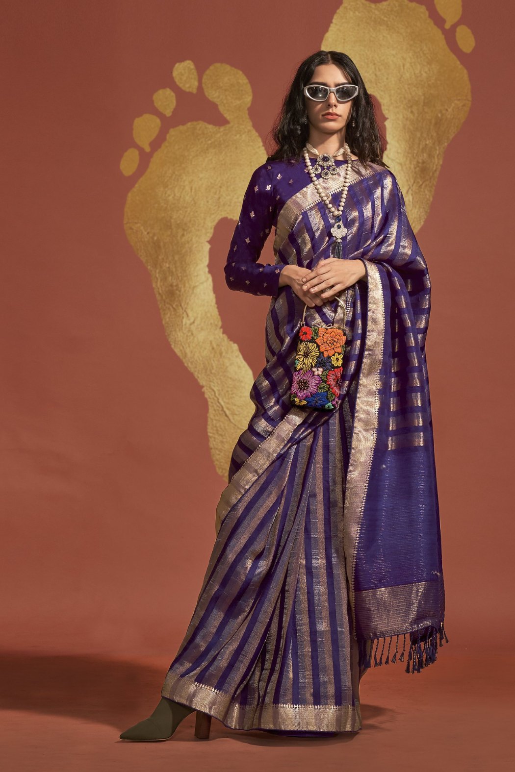 Buy MySilkLove Amethyst Purple Banarasi Handloom Silk Saree Online