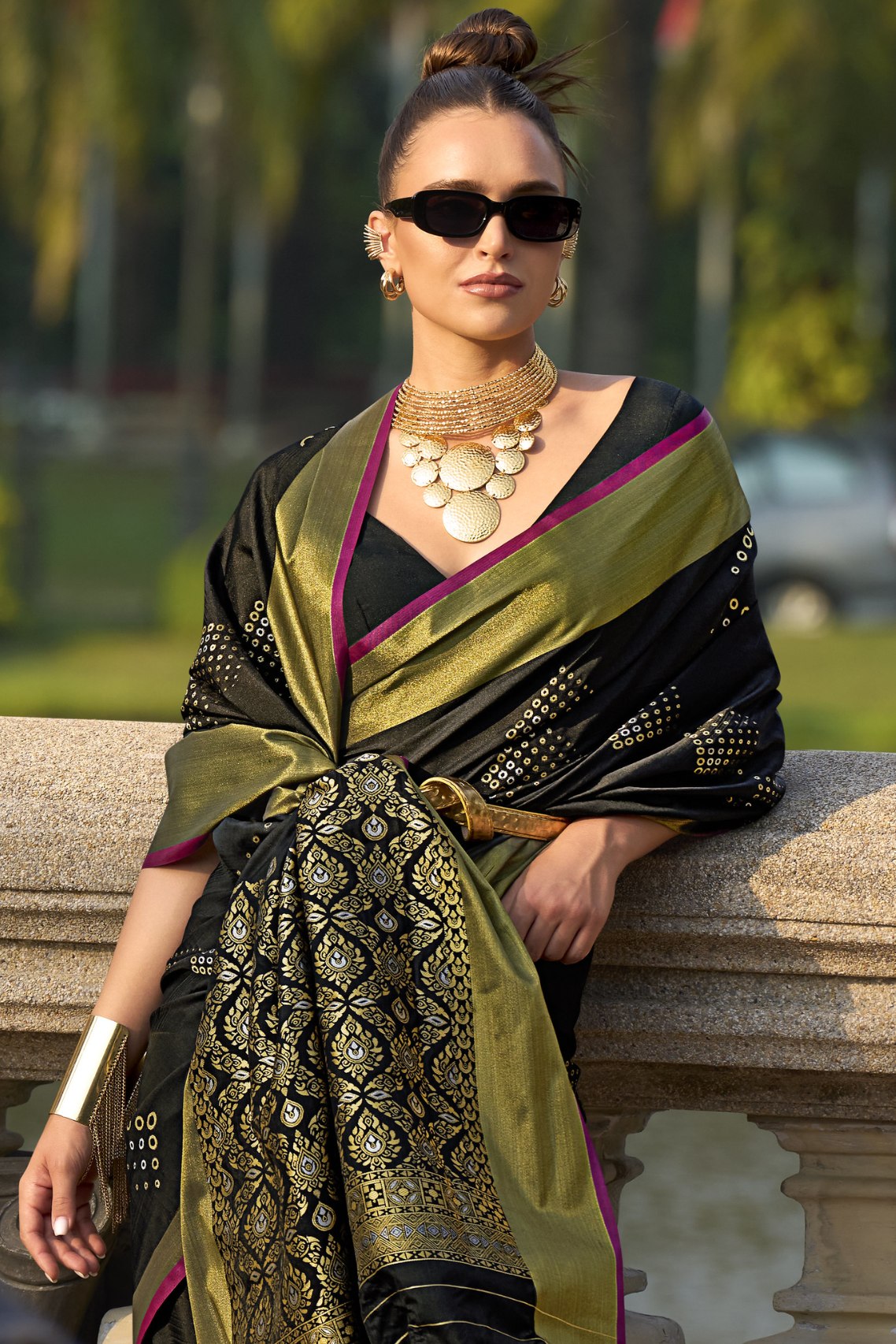 Buy MySilkLove Zeus Black Banarasi Handloom Saree Online