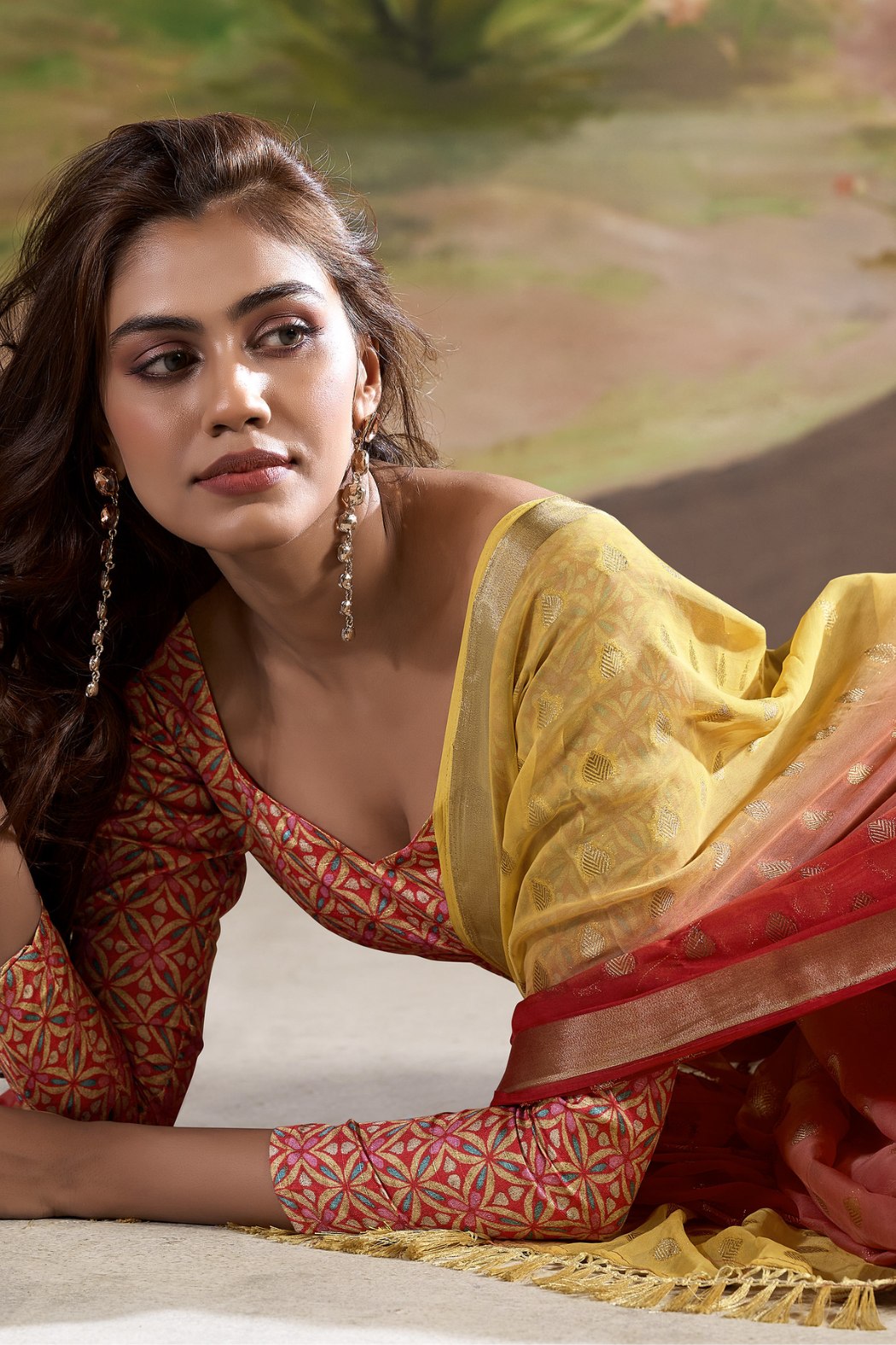 Buy MySilkLove El Salva Brown and Yellow Banarasi Georgette Saree Online