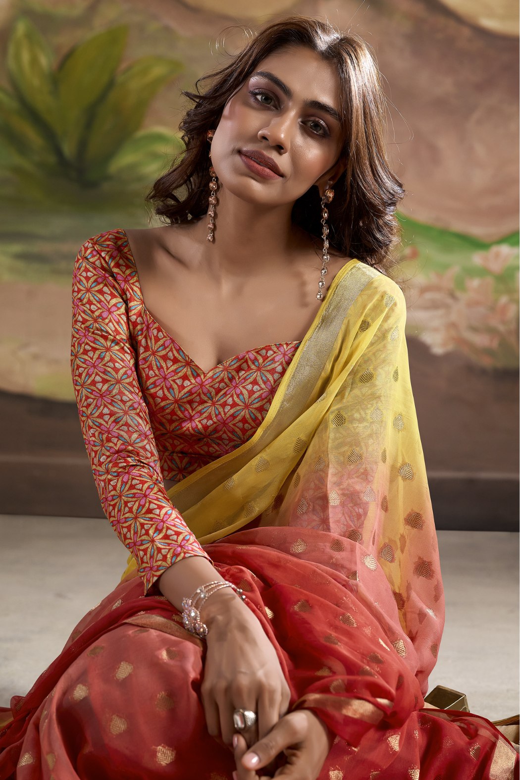 MySilkLove El Salva Brown and Yellow Banarasi Georgette Saree