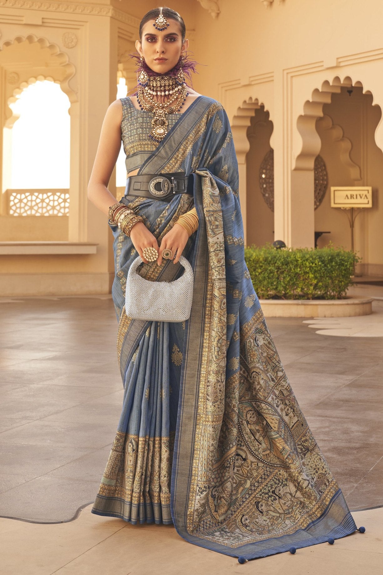 Buy MySilkLove Salt Box Grey Printed Patola Saree Online