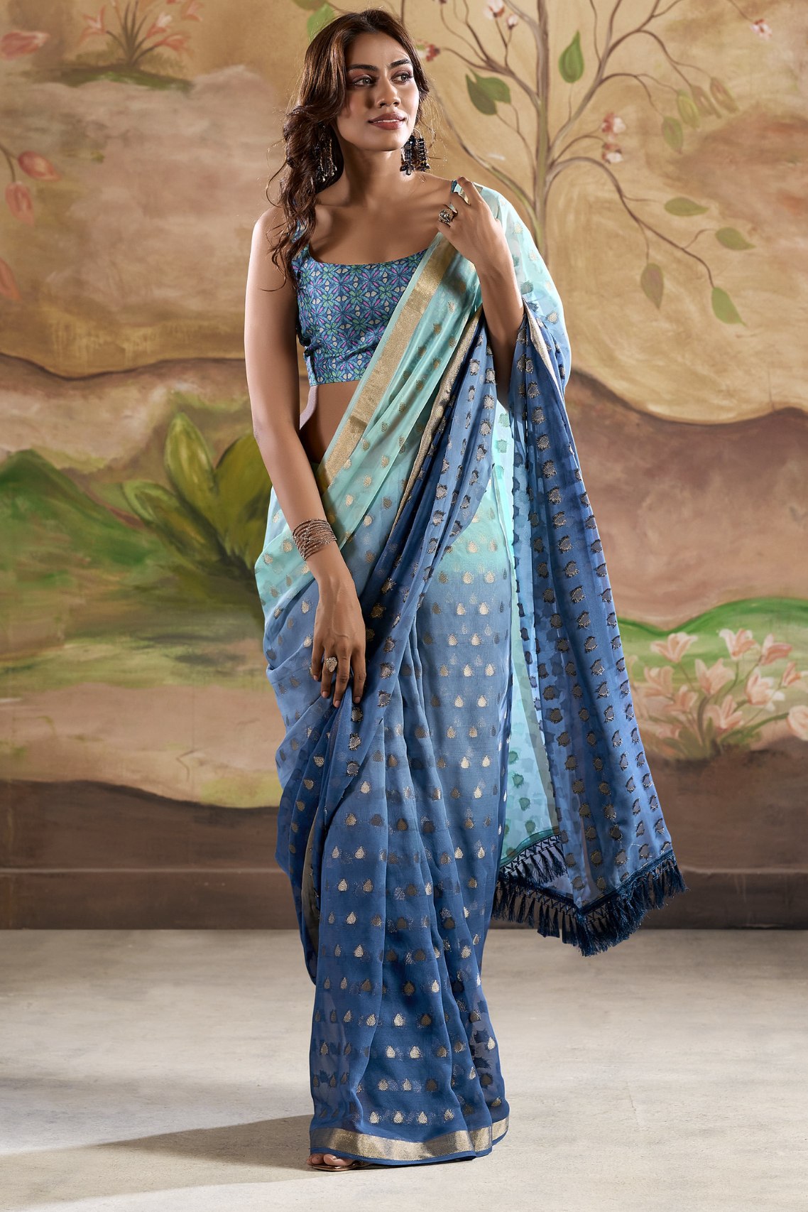 Buy MySilkLove Nepal Blue Banarasi Georgette Saree Online