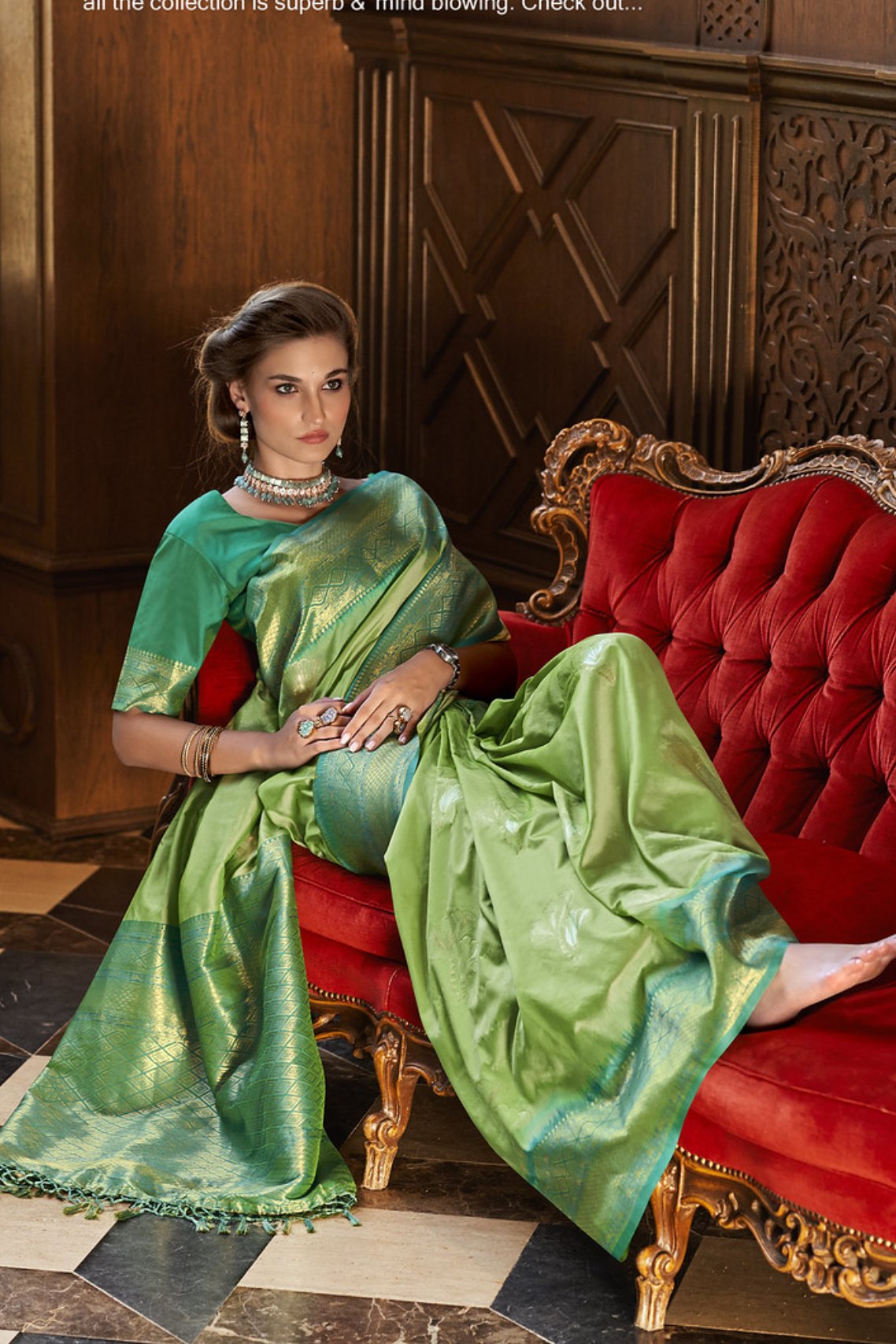 Buy MySilkLove Bay Leaf Green Zari Woven Banarasi Saree Online