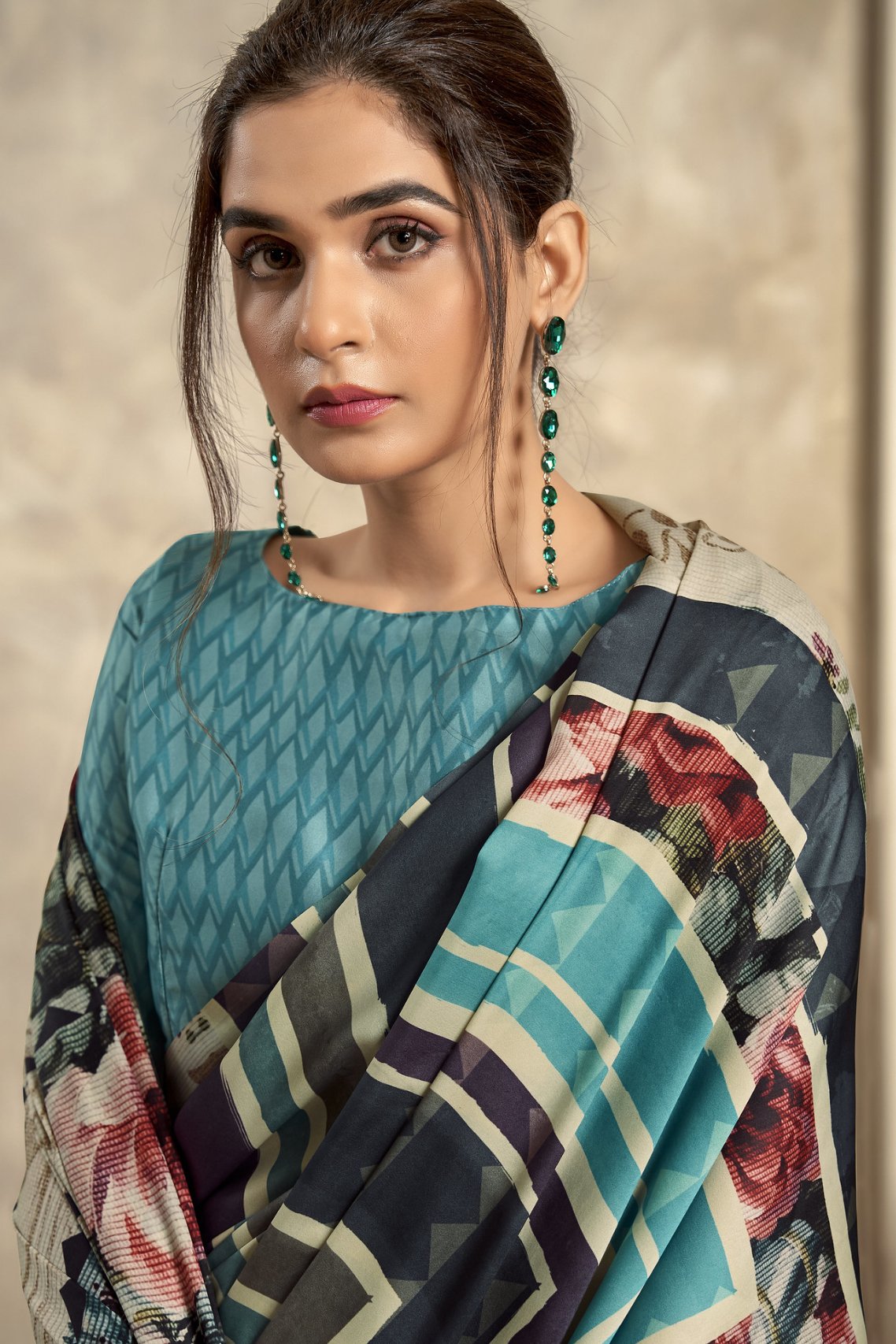 MySilkLove Multicolor and Smalt Blue Printed Satin Silk Saree