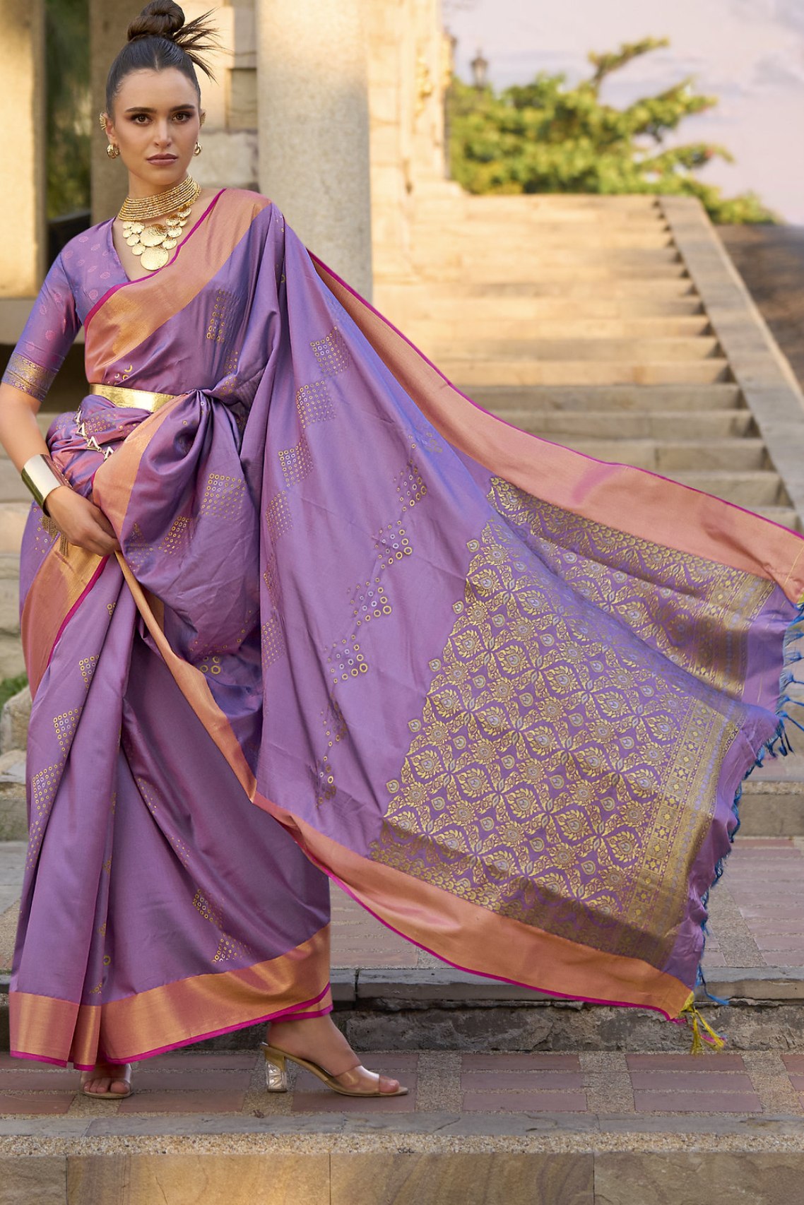 Buy MySilkLove Trendy Purple Banarasi Handloom Saree Online