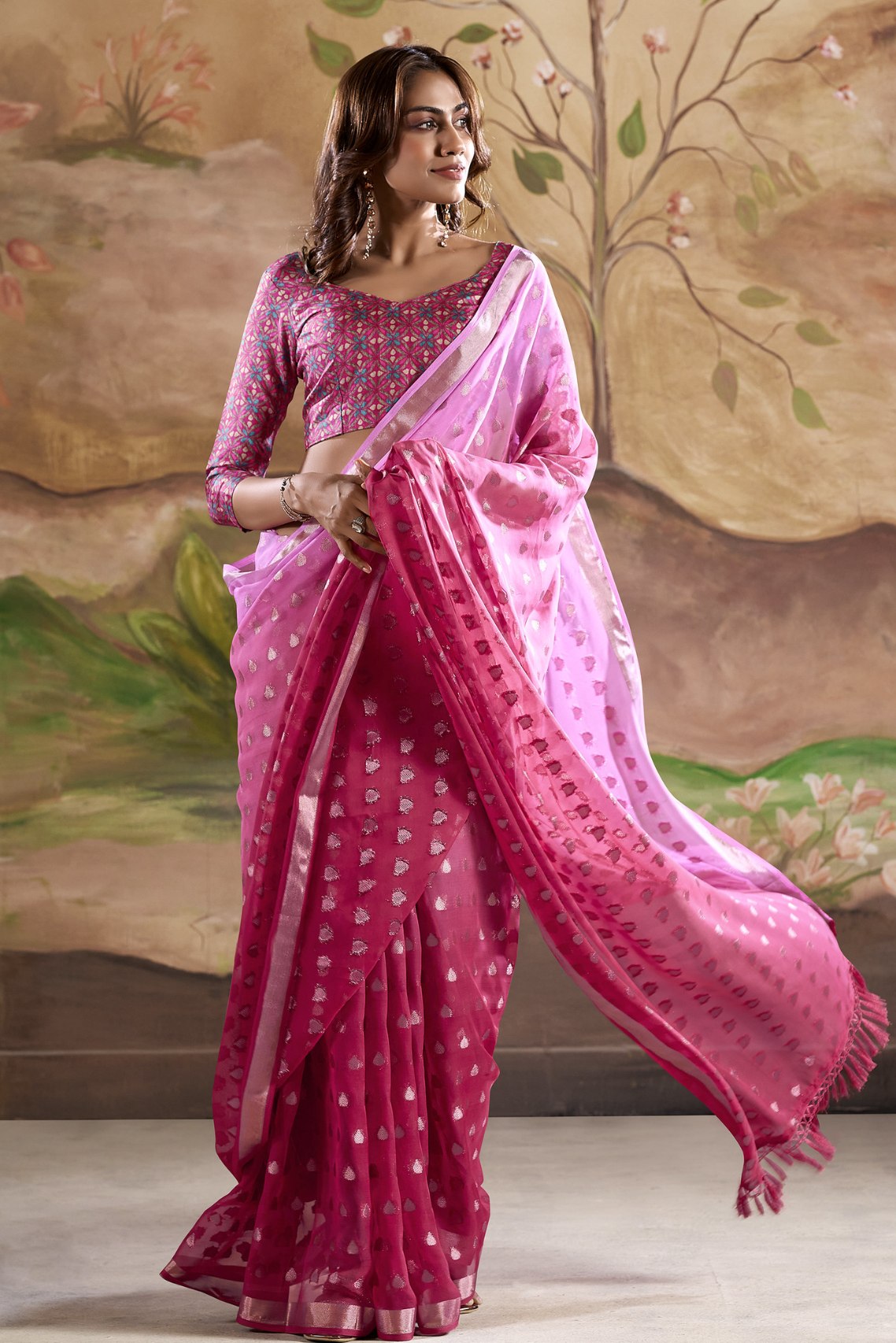 Buy MySilkLove Night Shadz Pink Banarasi Georgette Saree Online