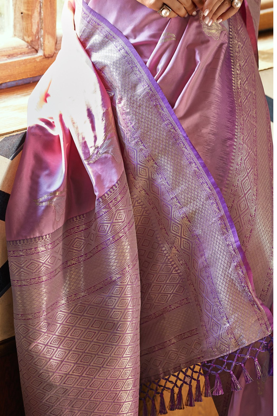 Buy MySilkLove Viola Pink and Purple Zari Woven Banarasi Saree Online