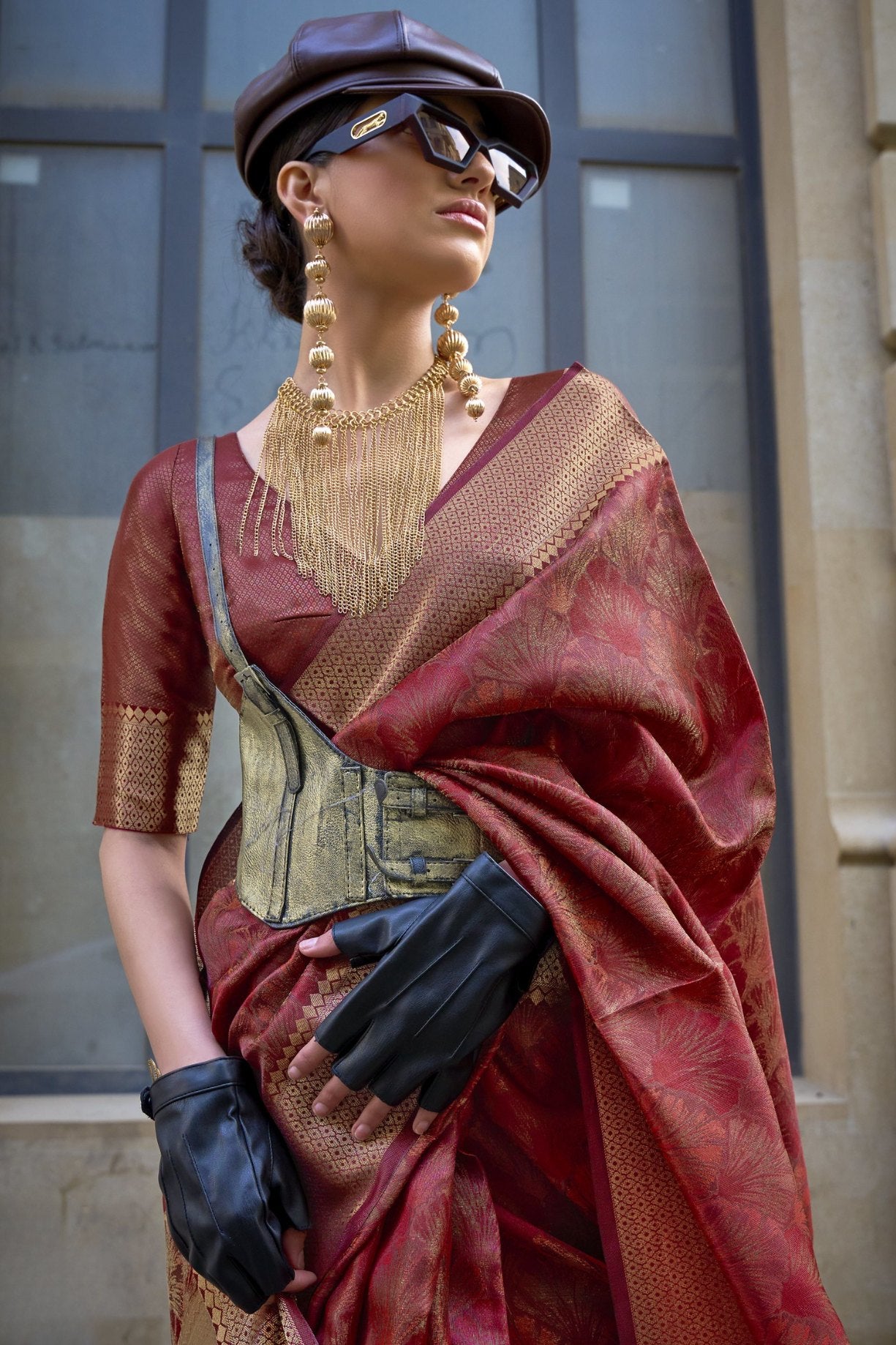 MySilkLove Copper Rust Brown Handloom Organza Saree