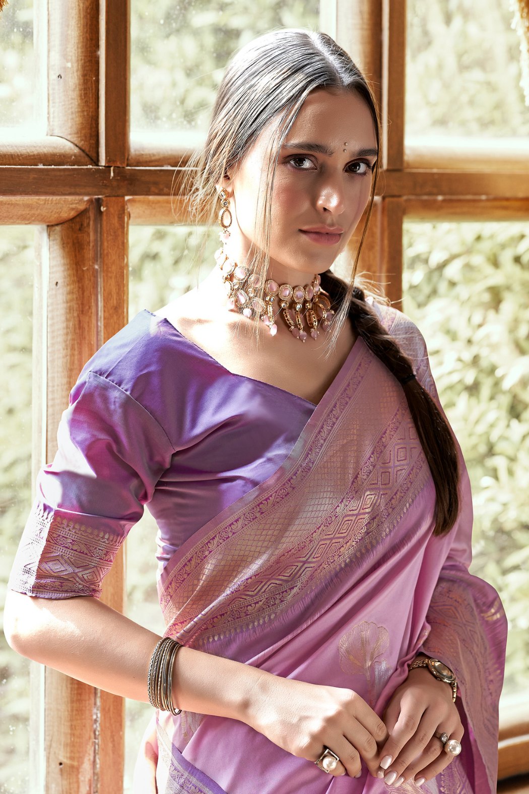 Buy MySilkLove Viola Pink and Purple Zari Woven Banarasi Saree Online