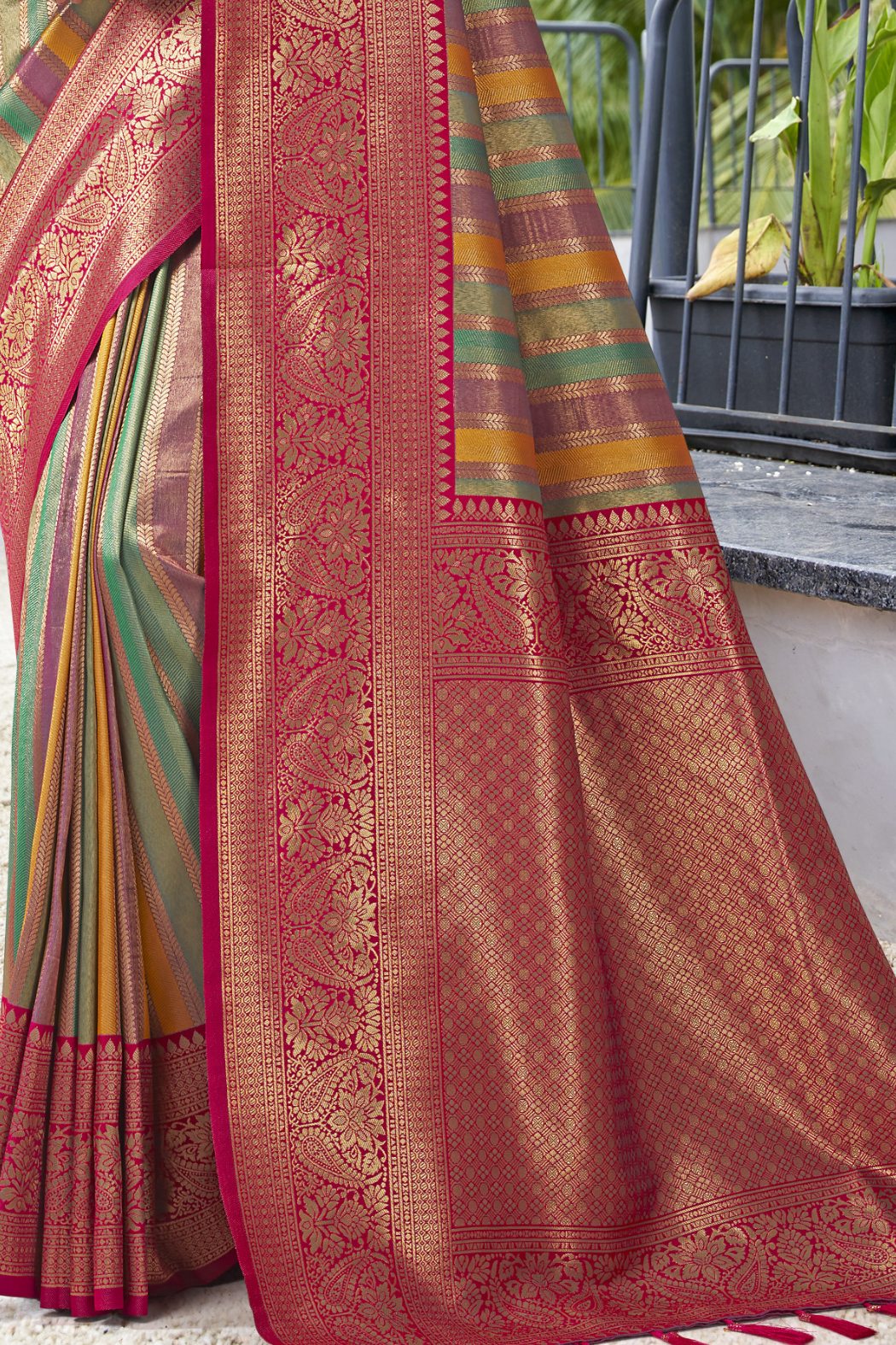 Buy MySilkLove Chestnut Red Multicolor Woven Kanjivaram Saree Online