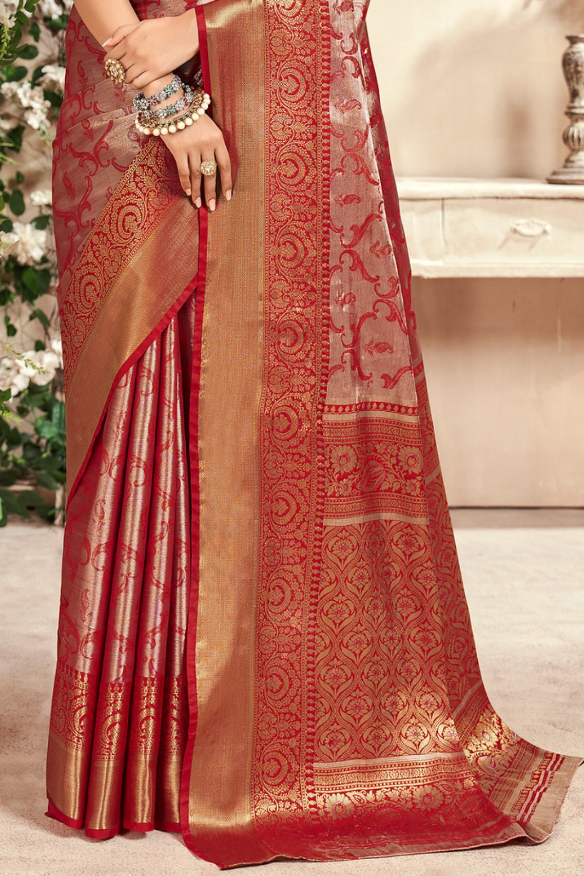 Buy MySilkLove Medium Carmine Red Woven Kanjivaram Saree Online