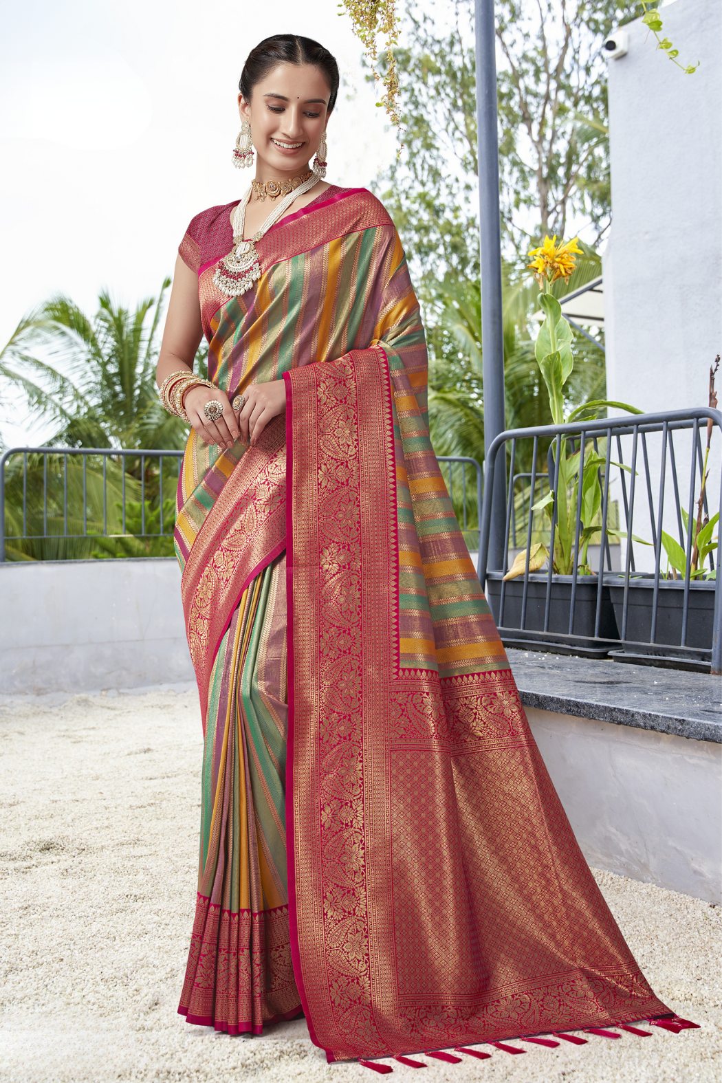 Buy MySilkLove Chestnut Red Multicolor Woven Kanjivaram Saree Online