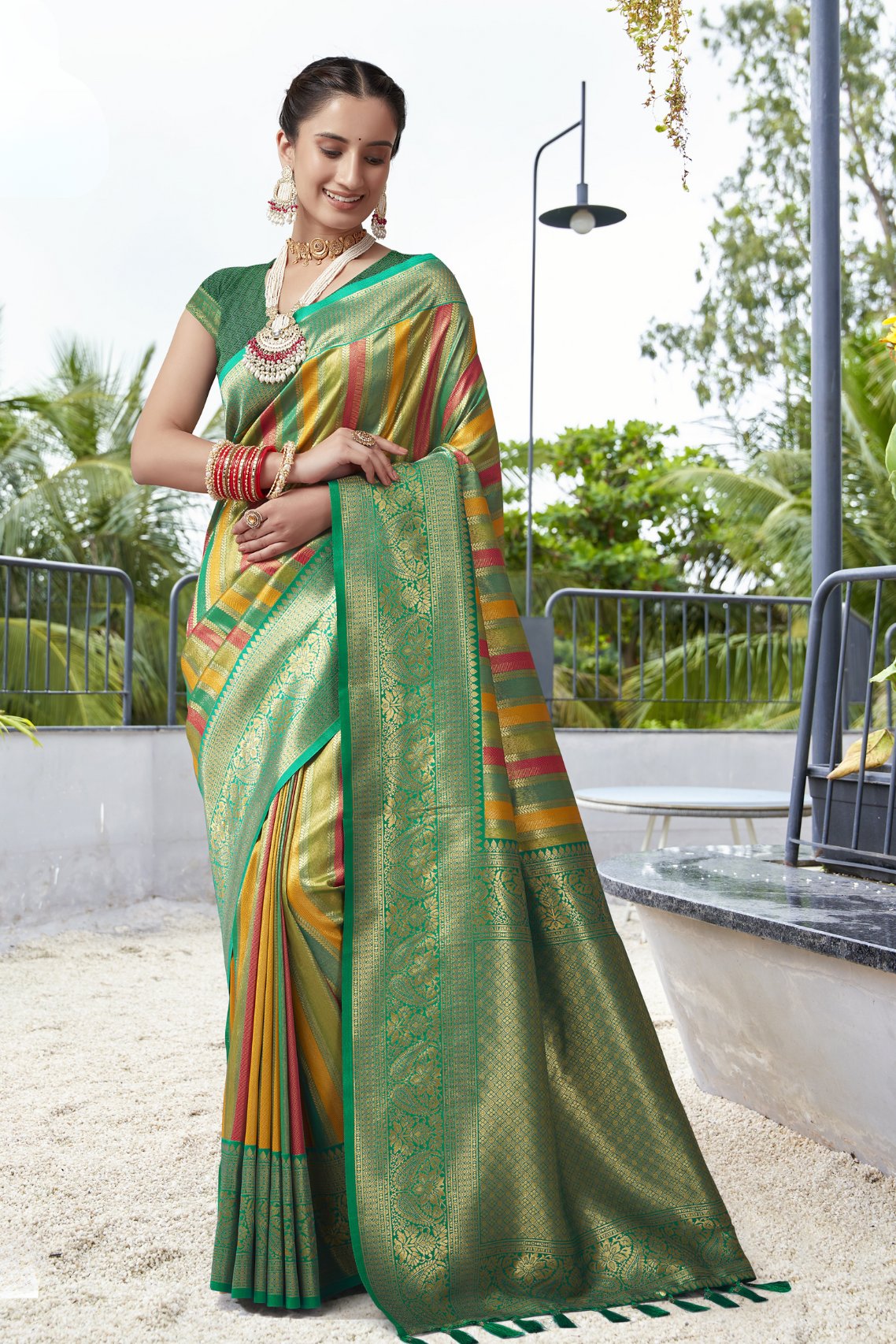 Buy MySilkLove Highland Green Multicolor Woven Kanjivaram Saree Online