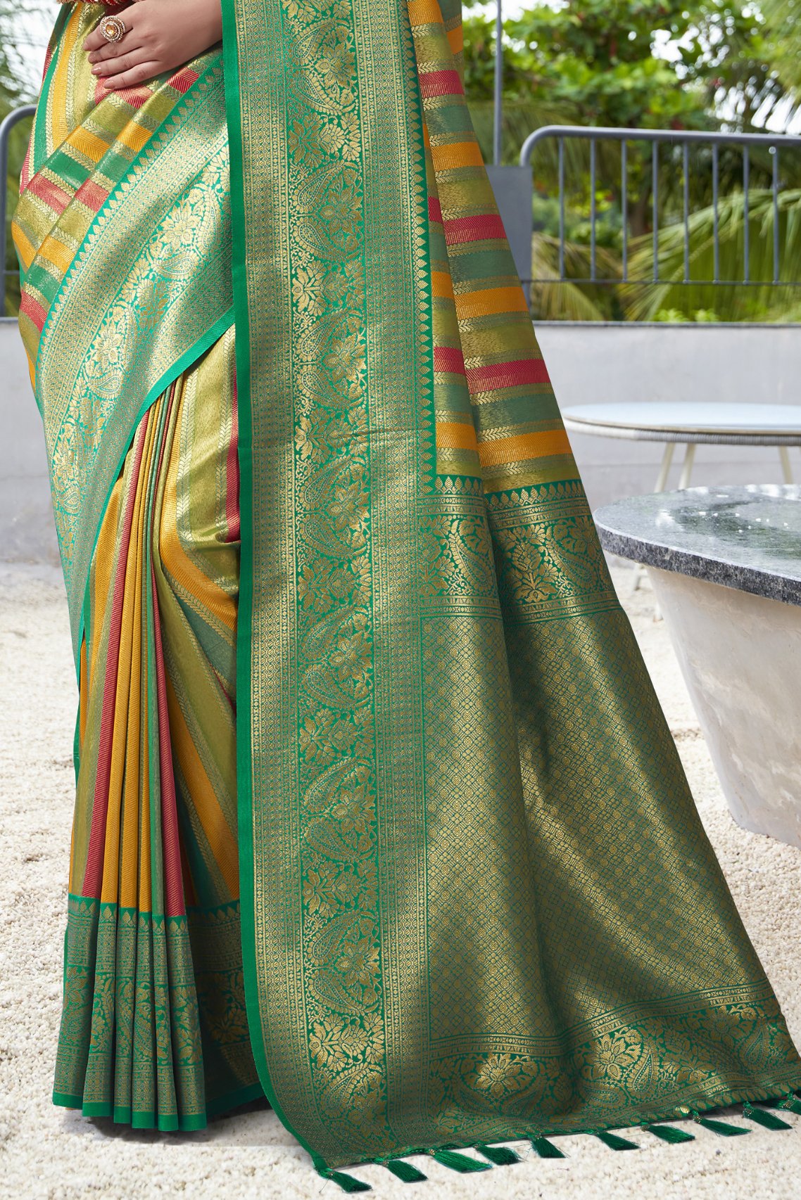 Buy MySilkLove Highland Green Multicolor Woven Kanjivaram Saree Online