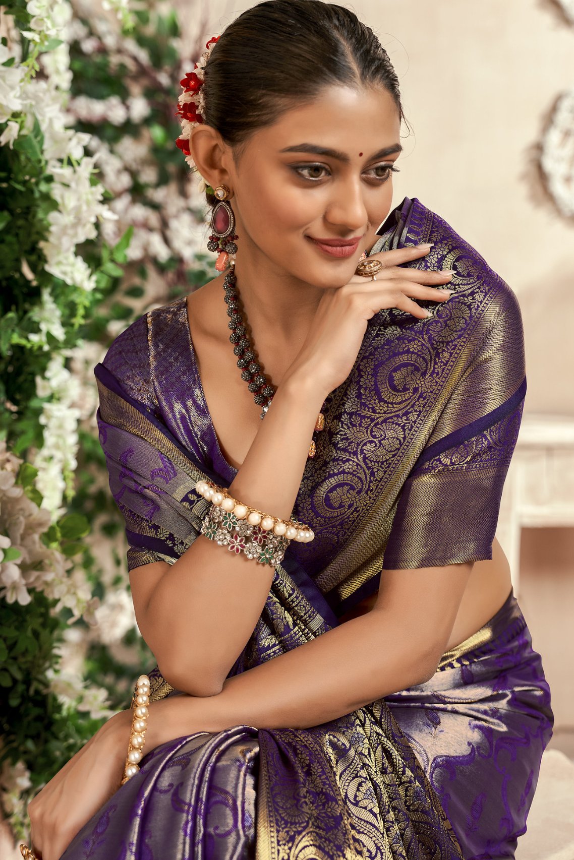 Buy MySilkLove Eggplant Purple Woven Kanjivaram Saree Online