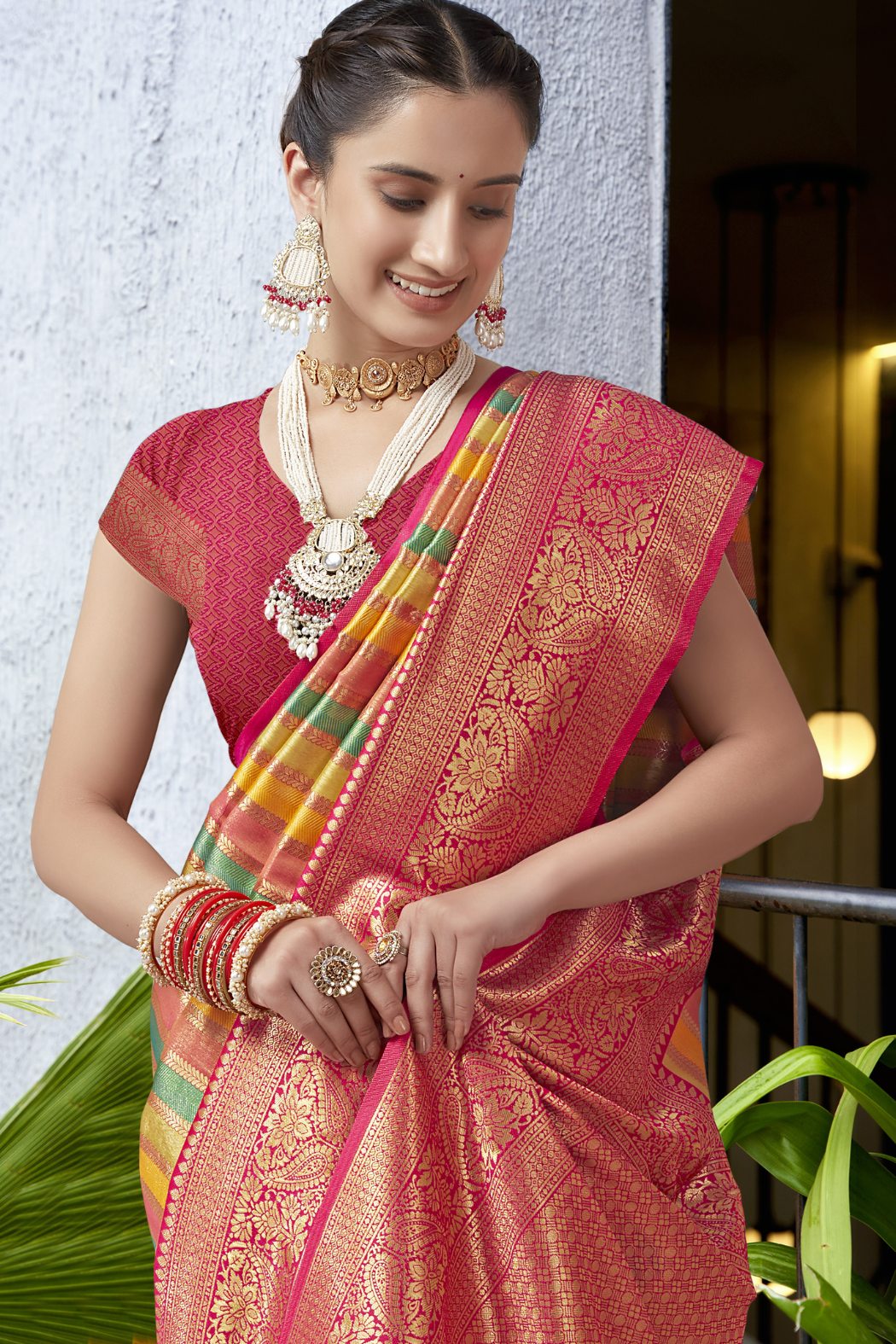 Buy MySilkLove Dark Tan Red Multicolor Woven Kanjivaram Saree Online